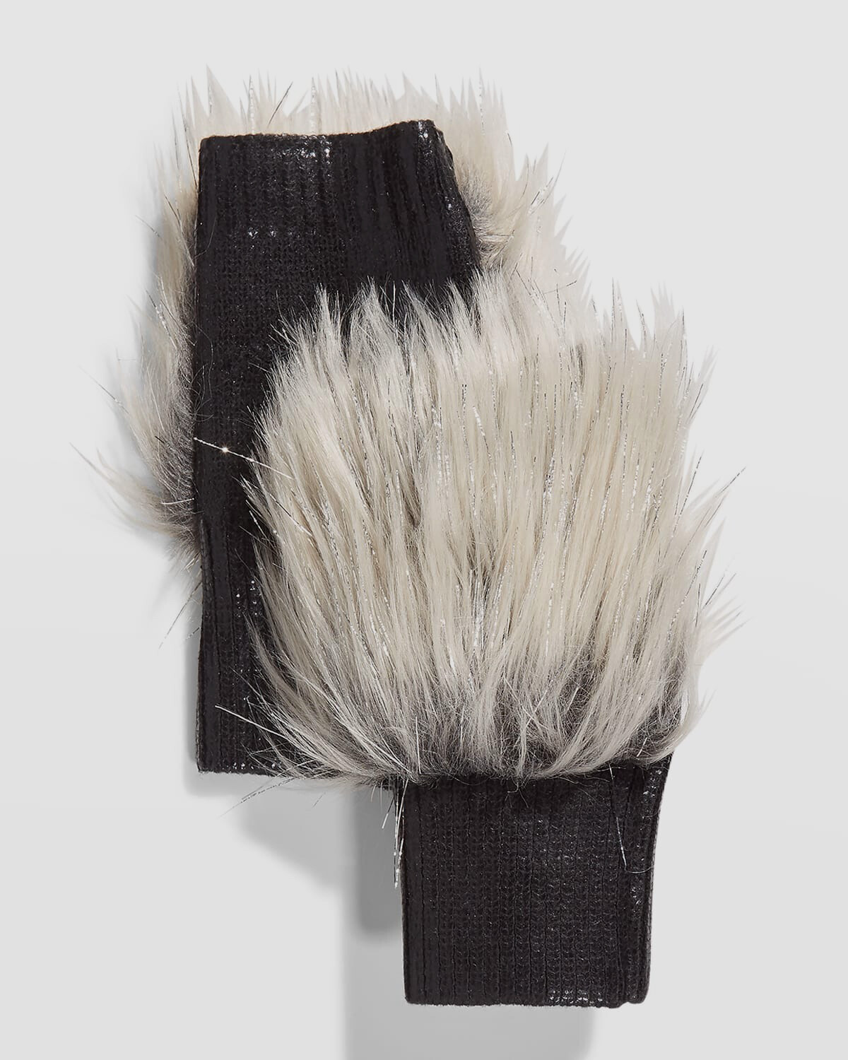 $55 Jocelyn Women's Black Gray Fade Out Fingerless Metallic Fur Mittens O/S