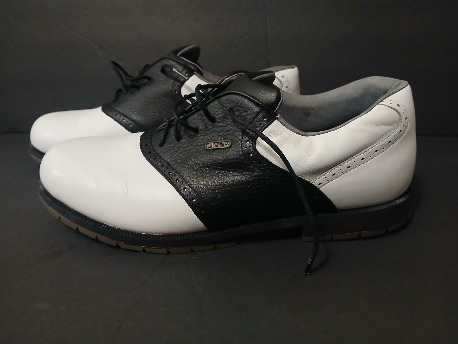Grip Mens US 10 Golf Shoes Black White Leather M576 PO 6298 GSF Made In China