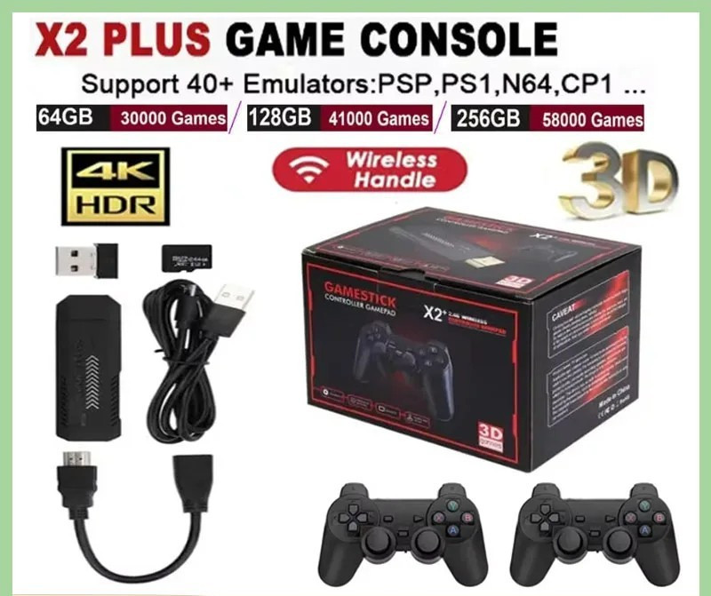 2026 X2 Plus 4K 2.4G R3tro Game Stick 256G 50 Emulators PS1 N64 DC Wireless