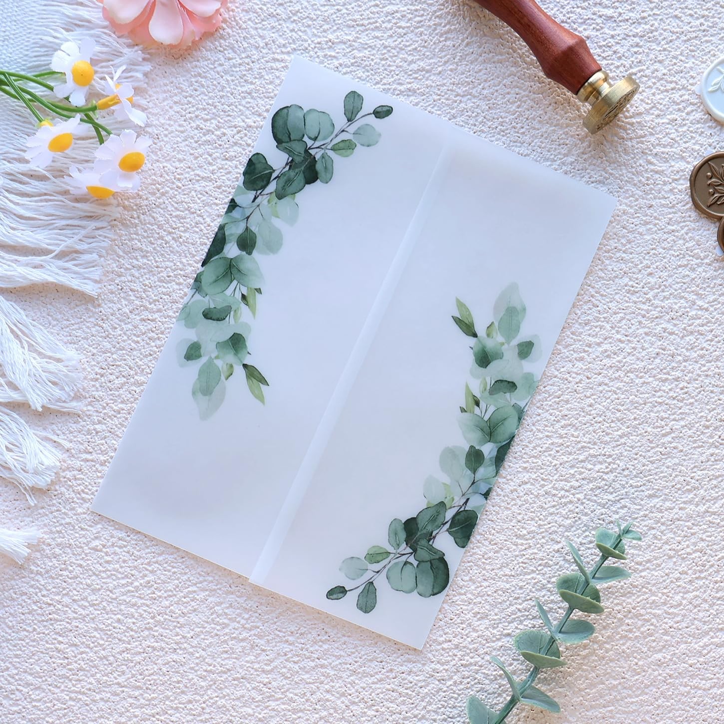 50 PCS Vellum Jackets 5x7 Inch Invitations 135GSM Greenery Eucalyptus Wrap