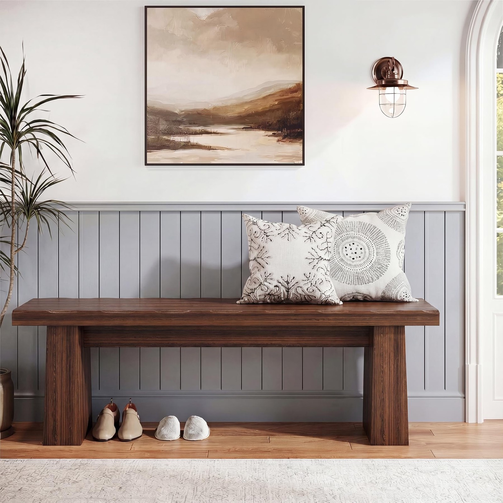47-Inch Wooden Dining Bench Entryway Bedroom Living Room Hallway Walnut