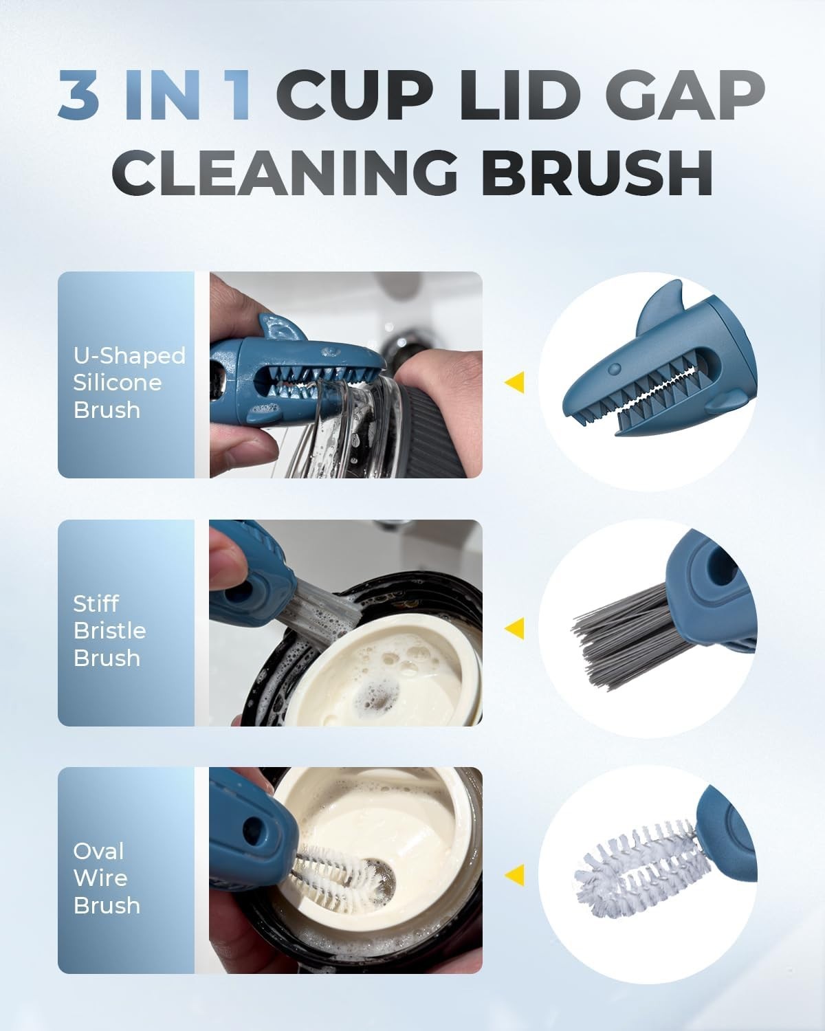 SXhyf Sharkbrush Tumbler Water Bottle Lid Cleaner Brush Set of 3