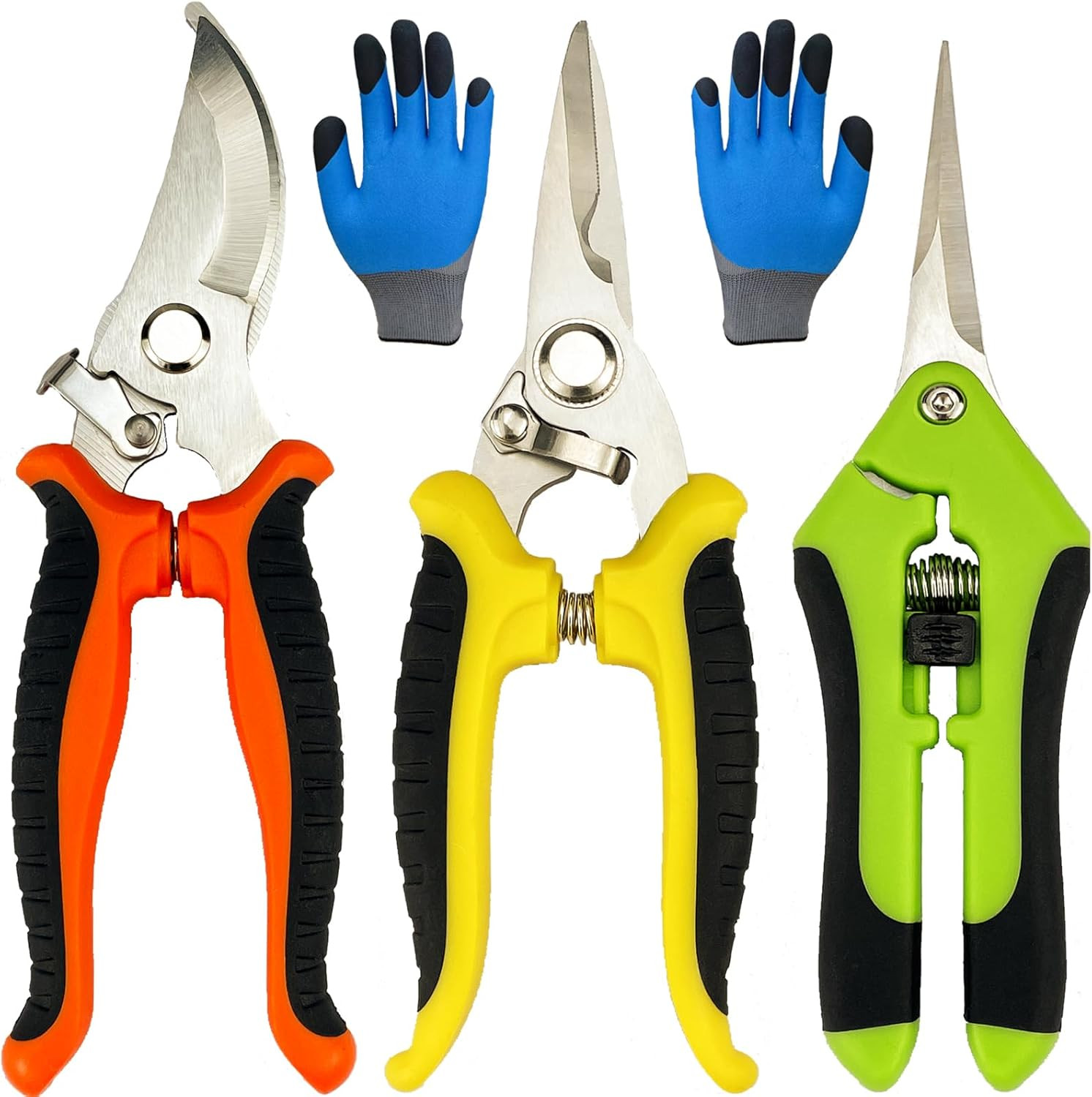 4 Pack Garden Shears with Gardening Gloves Stainless Steel Pruners for Gardening