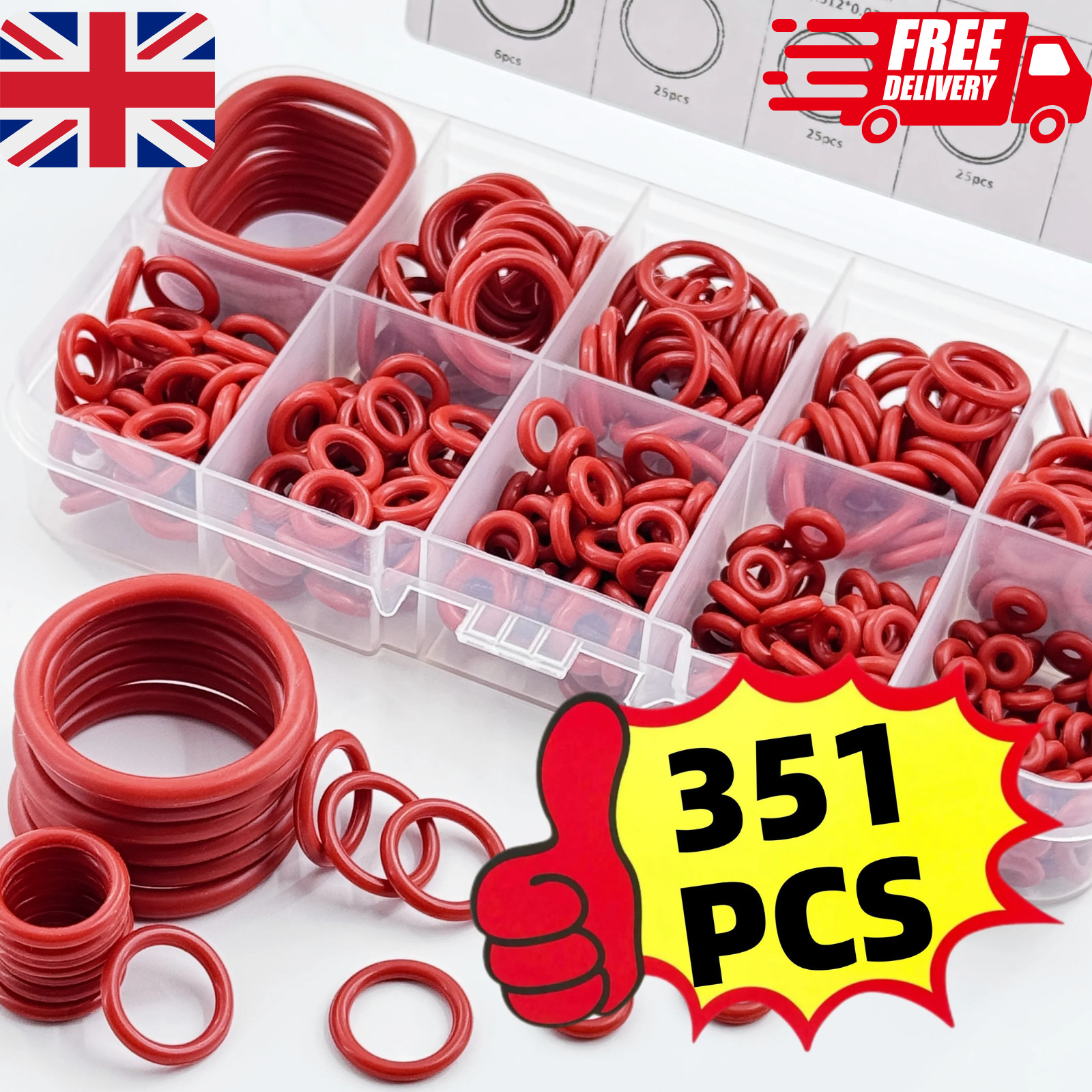 351pcs silicone O-ring set, 10 sizes, oil and heat resistant, suitable for cars