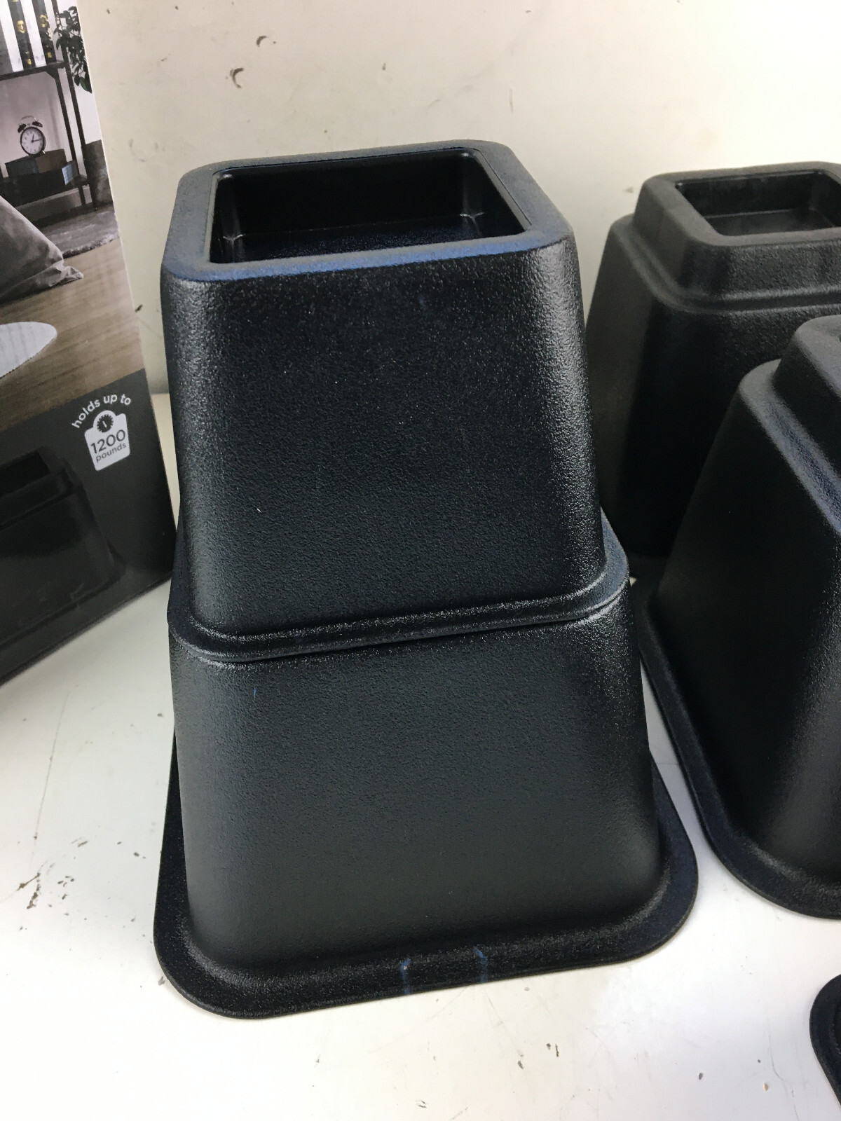 Simplify - 8 Piece Adjustable Bed Risers Set - Black - 4 3" Risers & 4 5" Risers