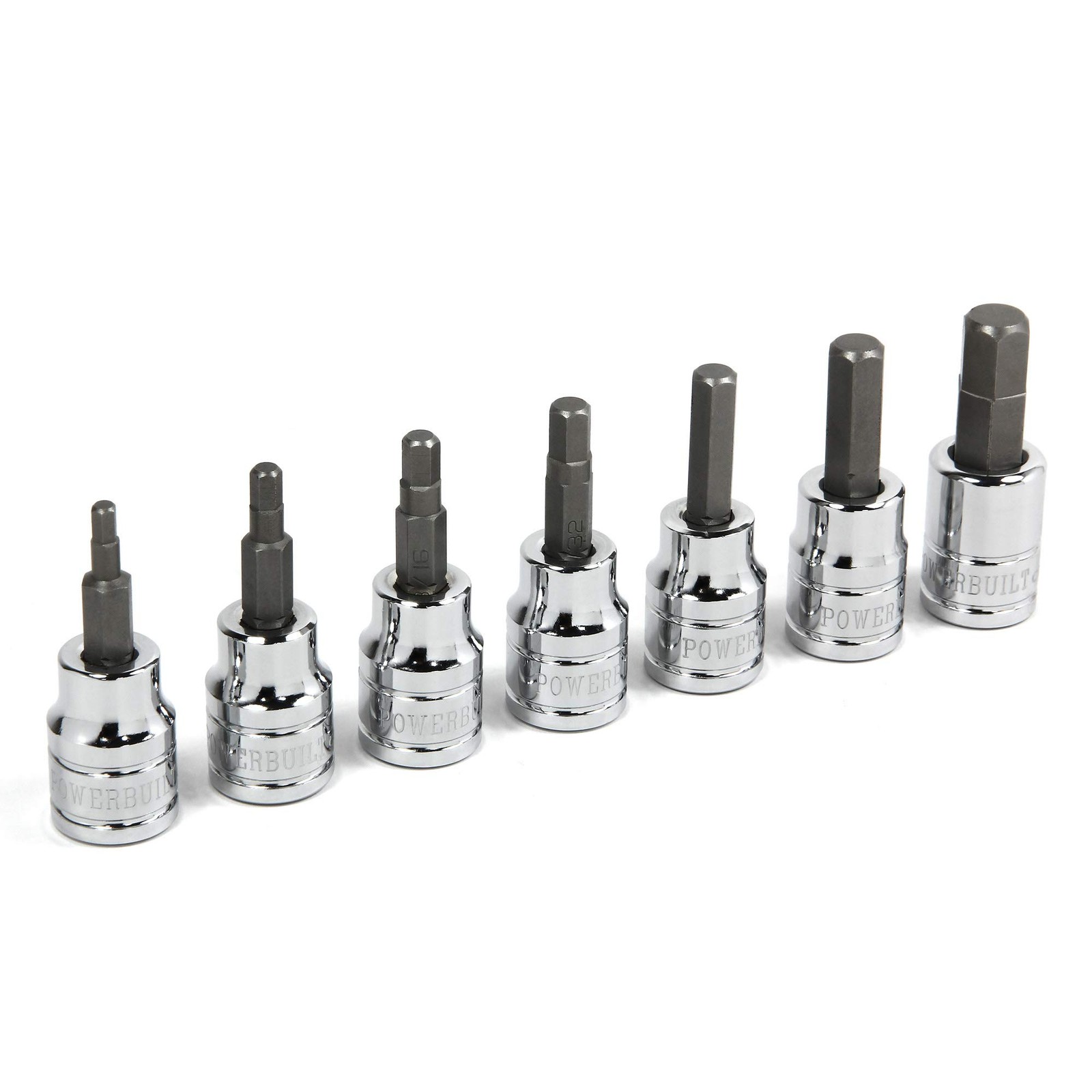 Powerbuilt 7 Piece 3/8 Inch Drive SAE Hex Bit Hex, SAE, 7 Piece, Silver