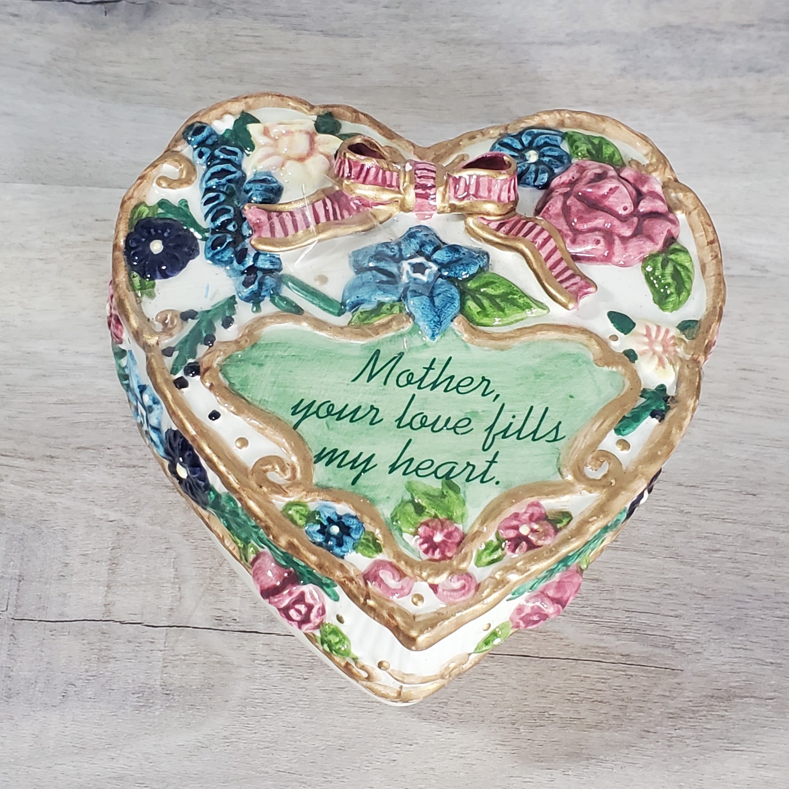 Heart-shaped Trinket Box. Floral Porcelain Gift For Mother