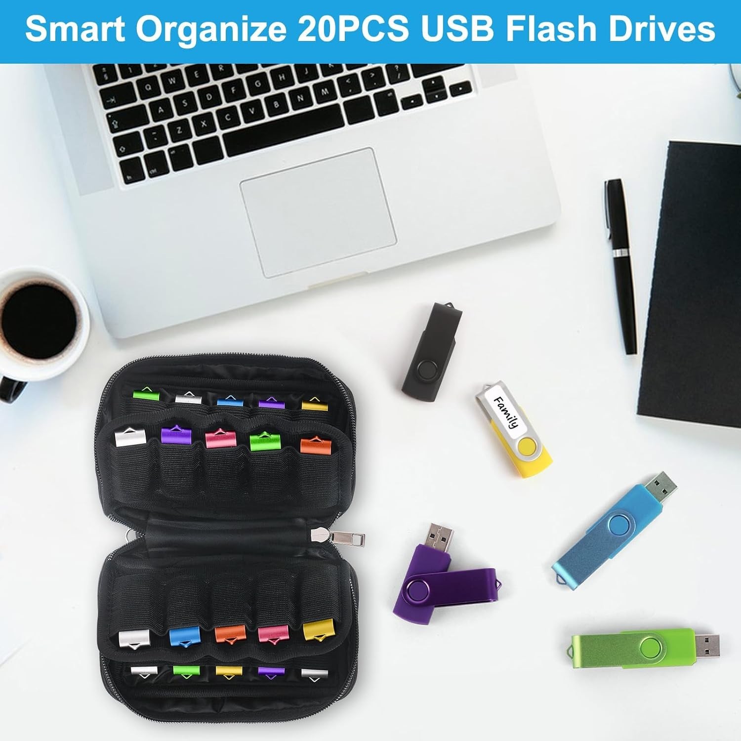 Flash Drive Case 20 Slots Thumb Drive USB Storage Case, Portable Electronic Acce