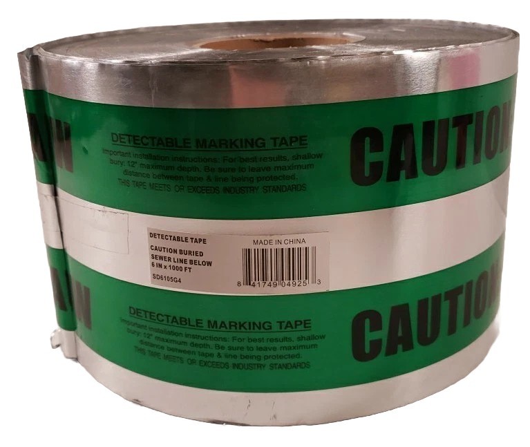 Presco 6"×1000' 5 MIL Green Poly/Aluminum Detectable Underground Tape SEWER