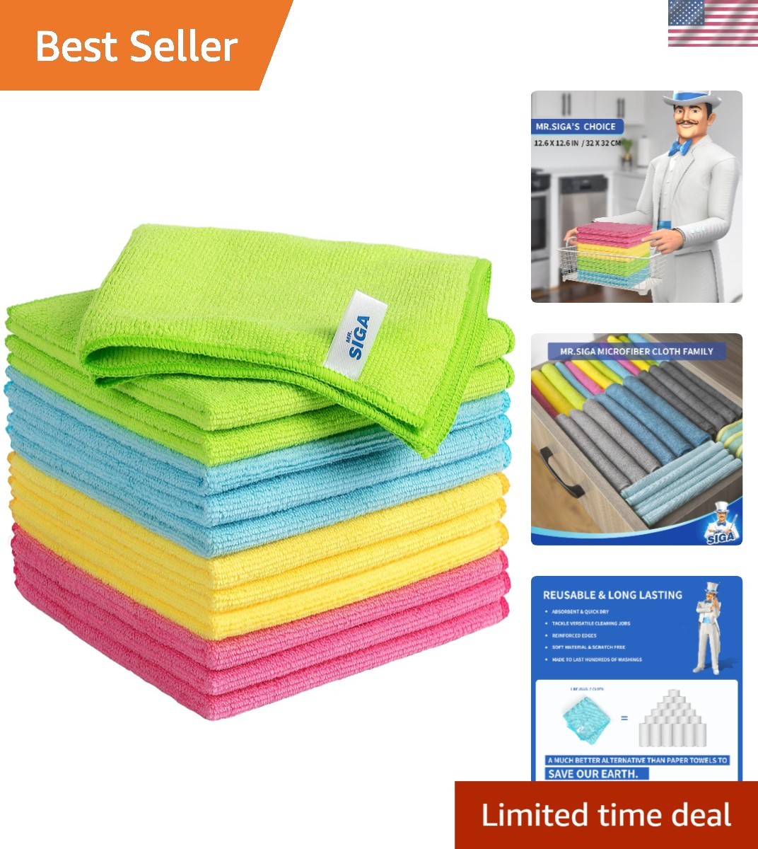Brand New Microfiber Cleaning Cloth Pack of 12 Size 12.6" x 12.6" Color Assor...