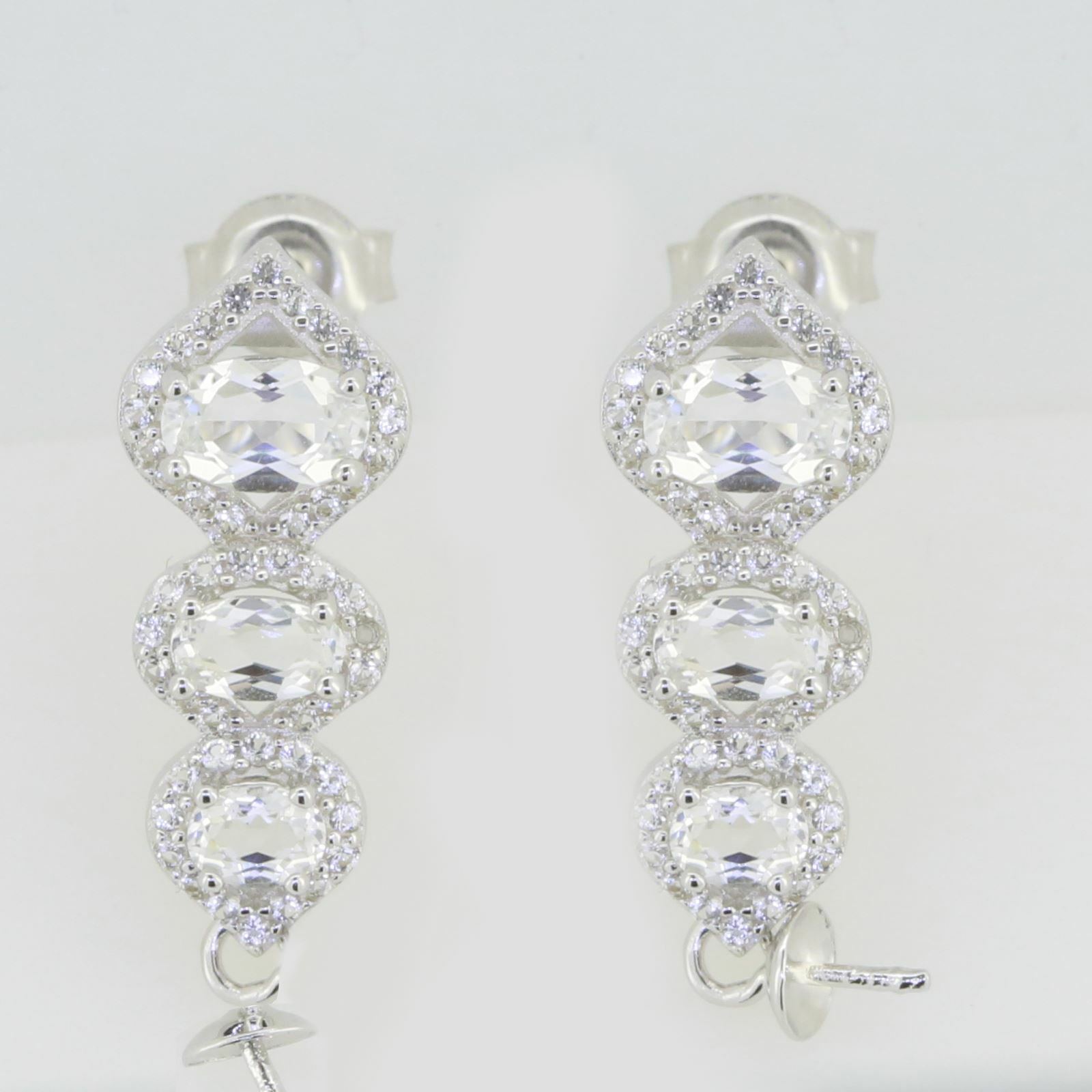 Sterling Silver Semi Mount Earrings Setting Pearl Round RD 10x10mm Topaz
