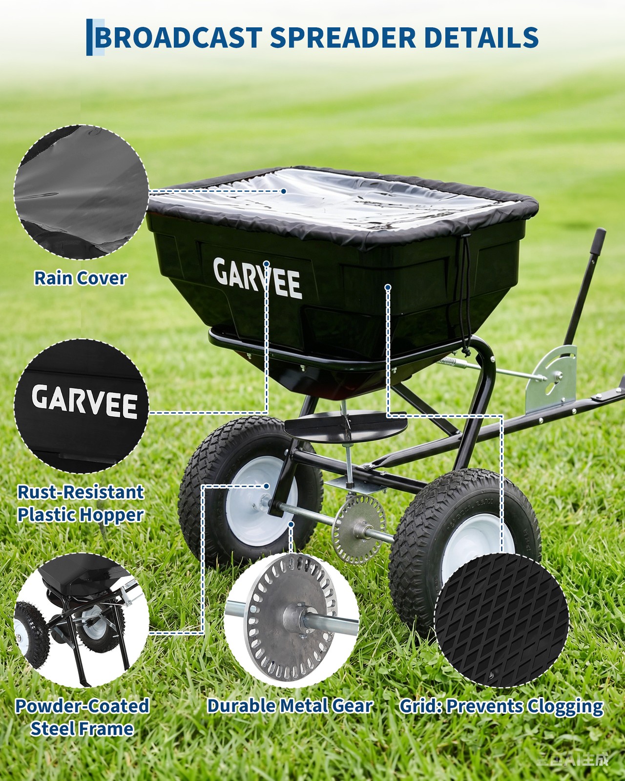 130 LBS Adjustable Tow Behind Broadcast Spreader Pull Behind Fertilizer Spreader