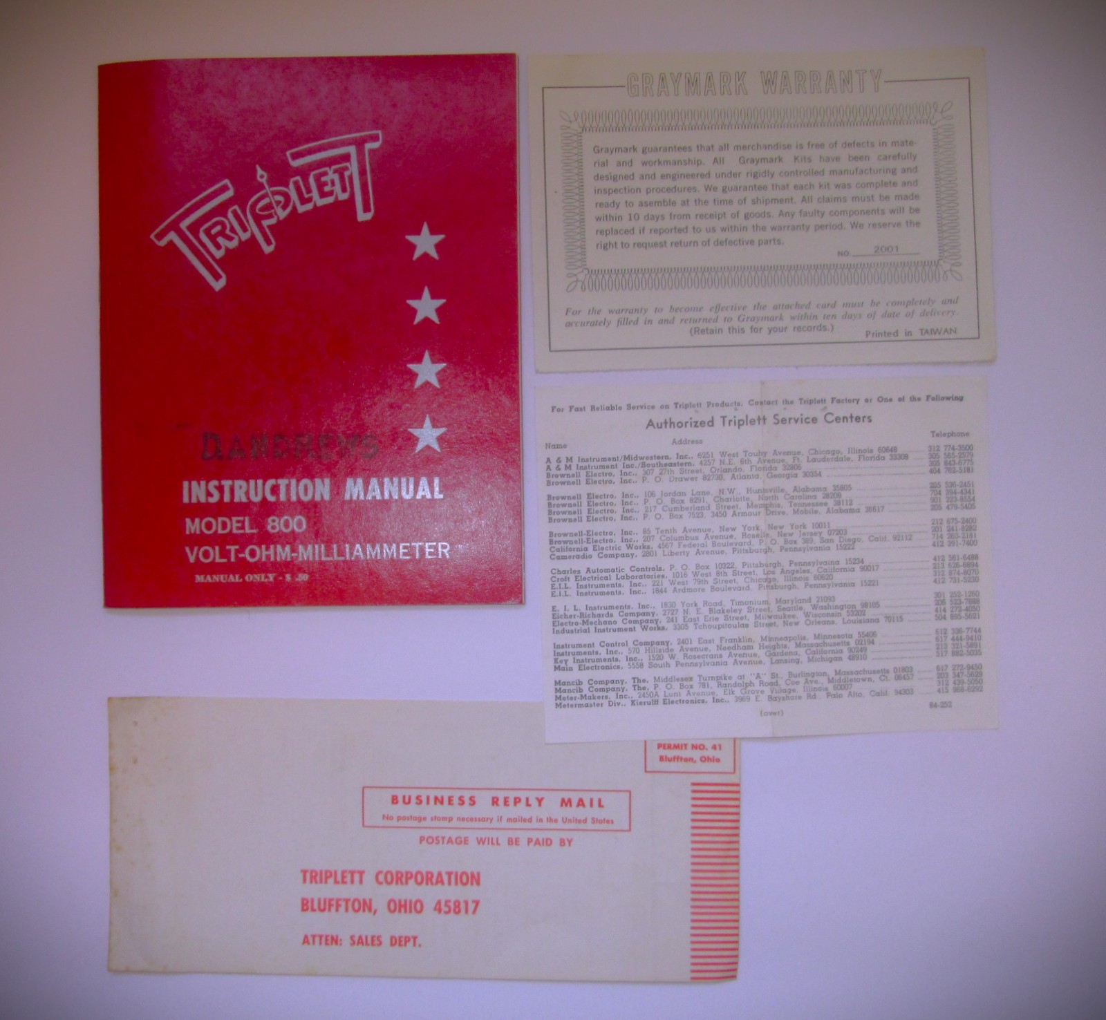 Triplett Model 800 Type 2 Volt-Ohm-Milliammeter Instruction Manual Nice! Clean!!