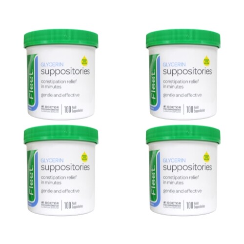 4 Pack Fleet - Glycerin Suppositories, Laxative, Adult Jar, 100 Each