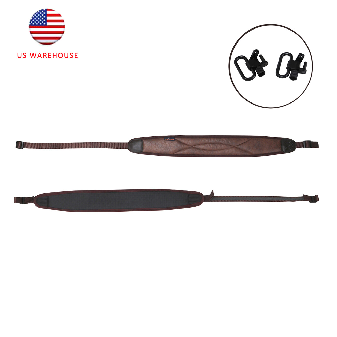 TOURBON Padded PU and Leather Gun Sling with Swivels 2 Point Rifle/Shotgun Strap