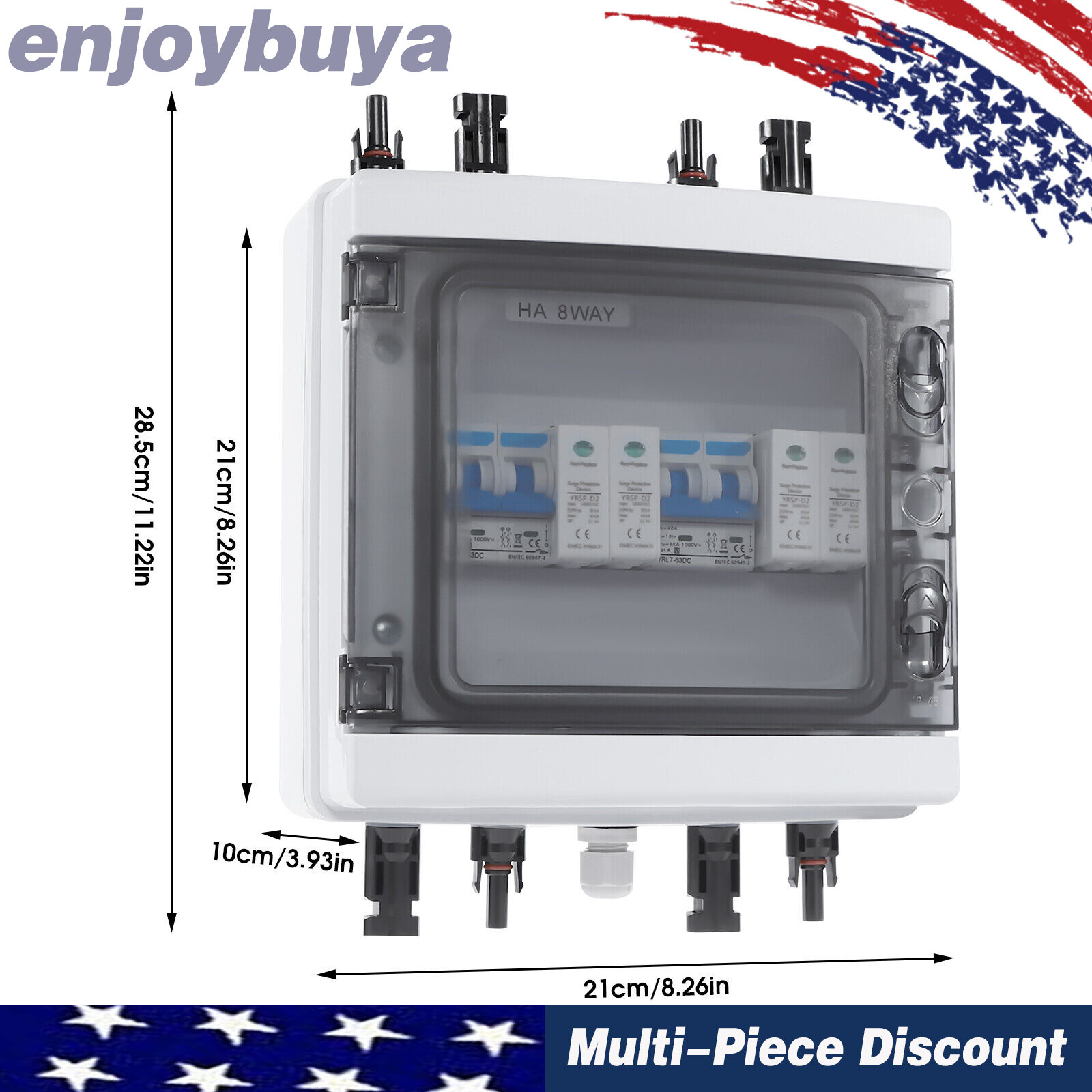 Solar Combiner Box with 2 Inputs, Overload Protection & Waterproof Design