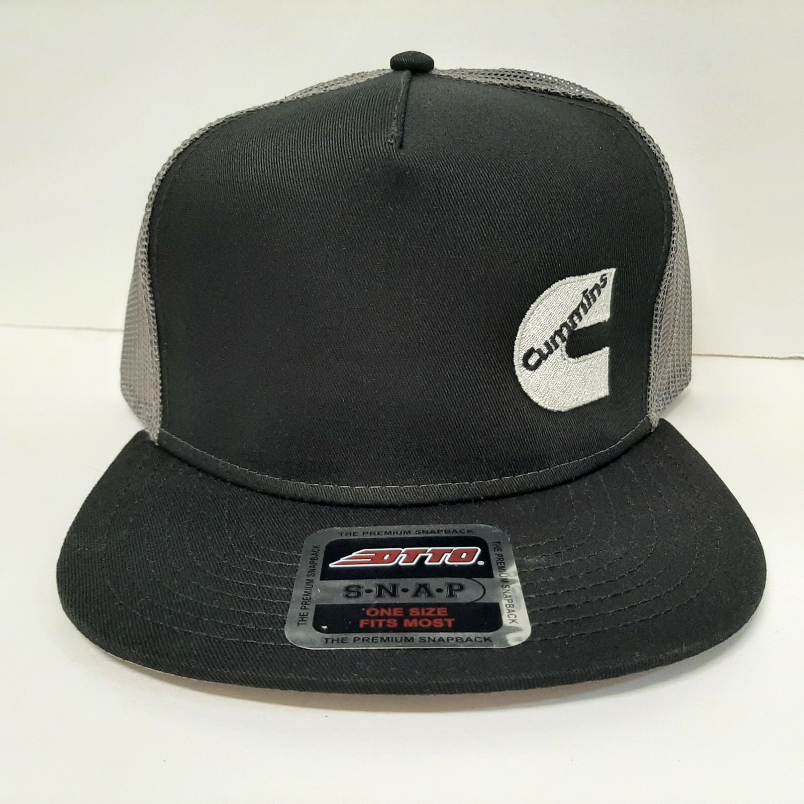 Cummins Flat Bill OTTO Embroidered Baseball Cap Hat Black Trucker Mesh Snap