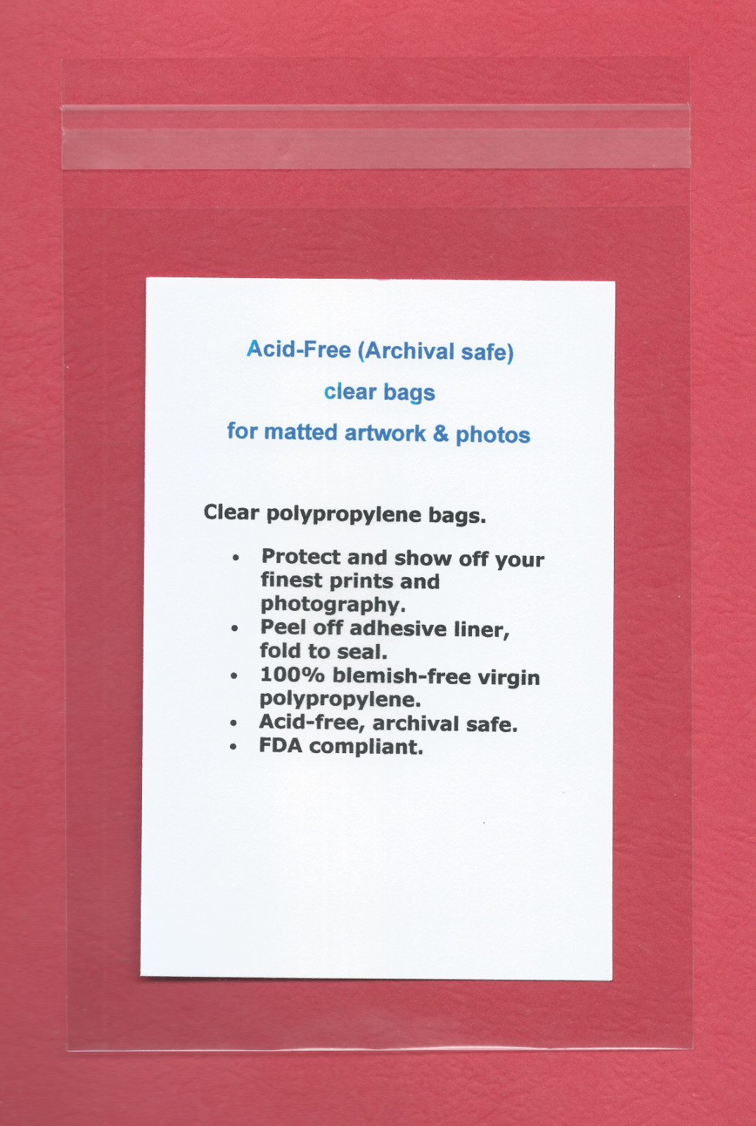 50 - 8X10 Acid-Free (Archival safe) clear bags for artwork and photos