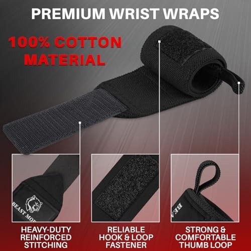 Weightlifting 18" & 12" Wrist Wraps with Thumb Loop – Black 18" – Beast Mode