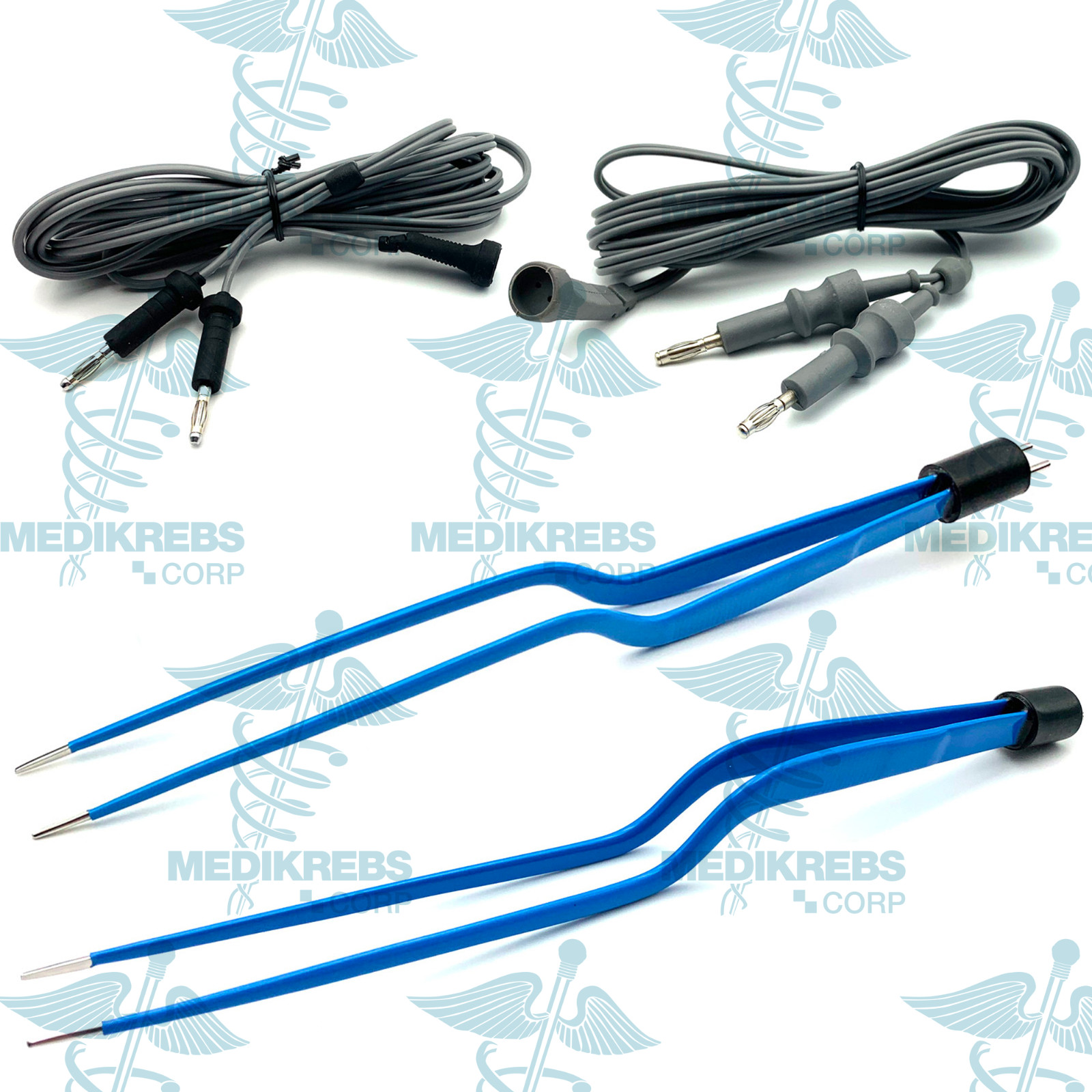 Bipolar Bayonet Forceps 1 mm, 1.5 mm x 20 cm w/ Cables (2 pcs)