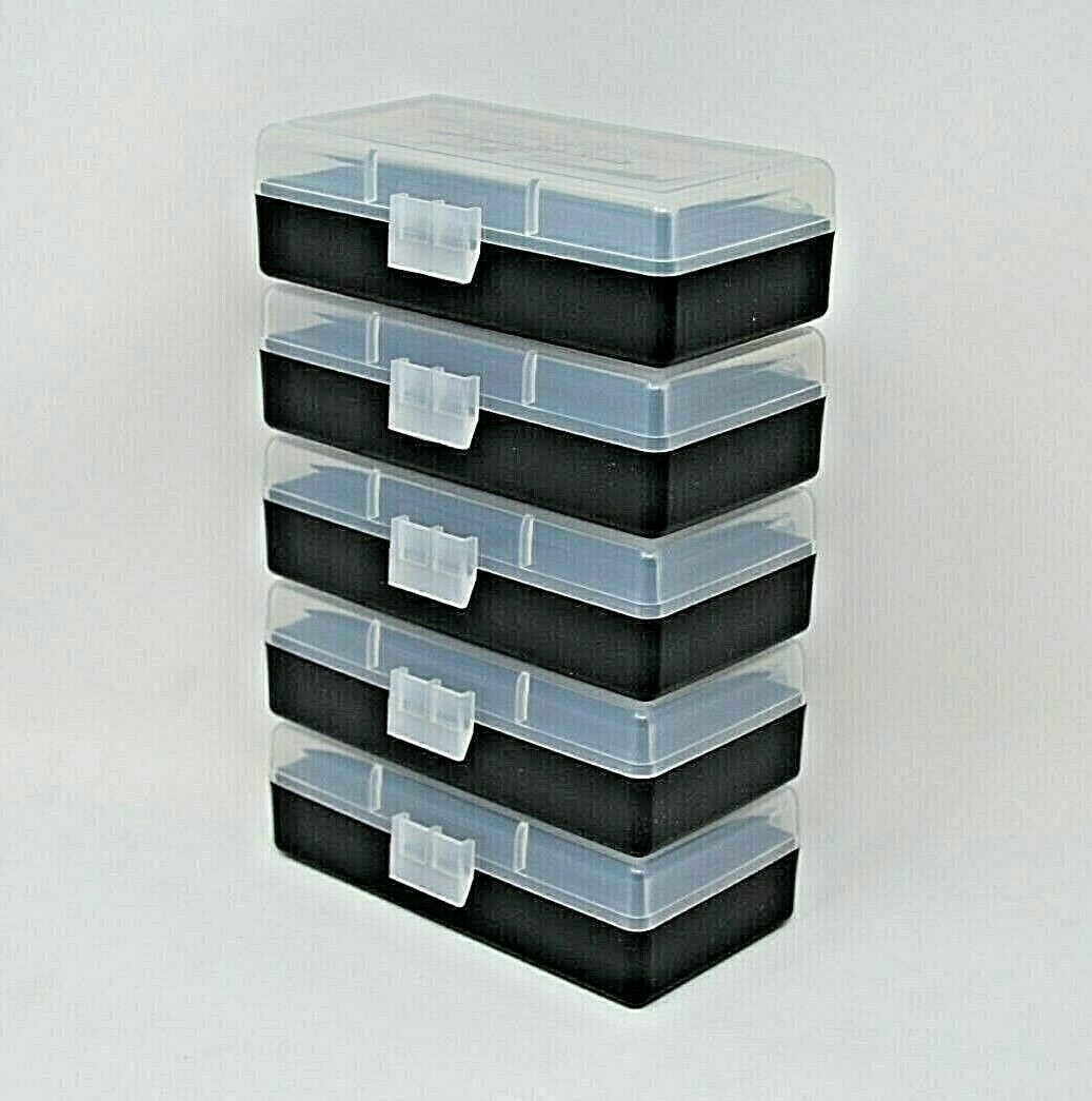 BERRY'S PLASTIC AMMO BOXES (5) CLEAR/BLACK 50 Round 9MM / 380