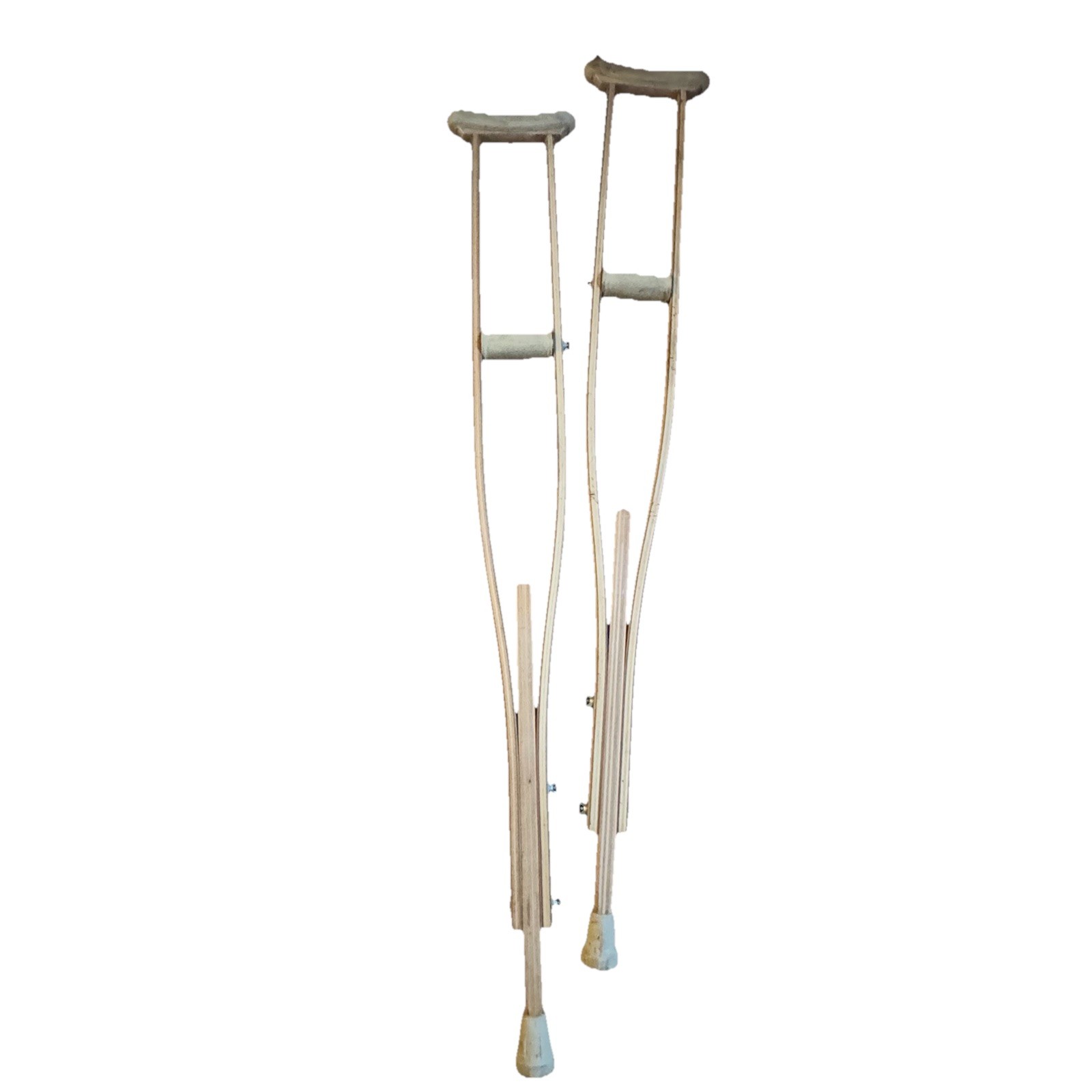 Vintage Adjustable Wooden Crutches-Adult-49”-Curved Pad Handles-Play Movie Props