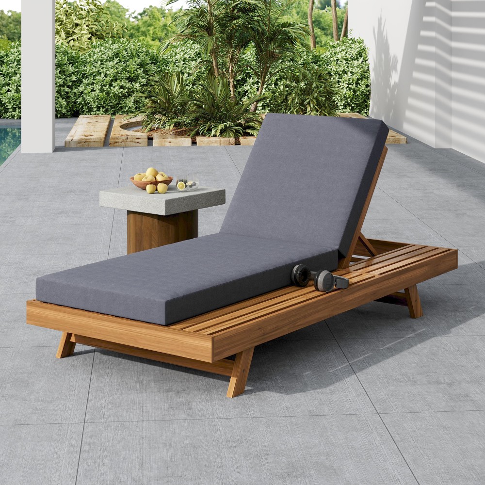Outdoor Adjustable Chaise Lounge with Water Resistant Cushion, Dark Gray