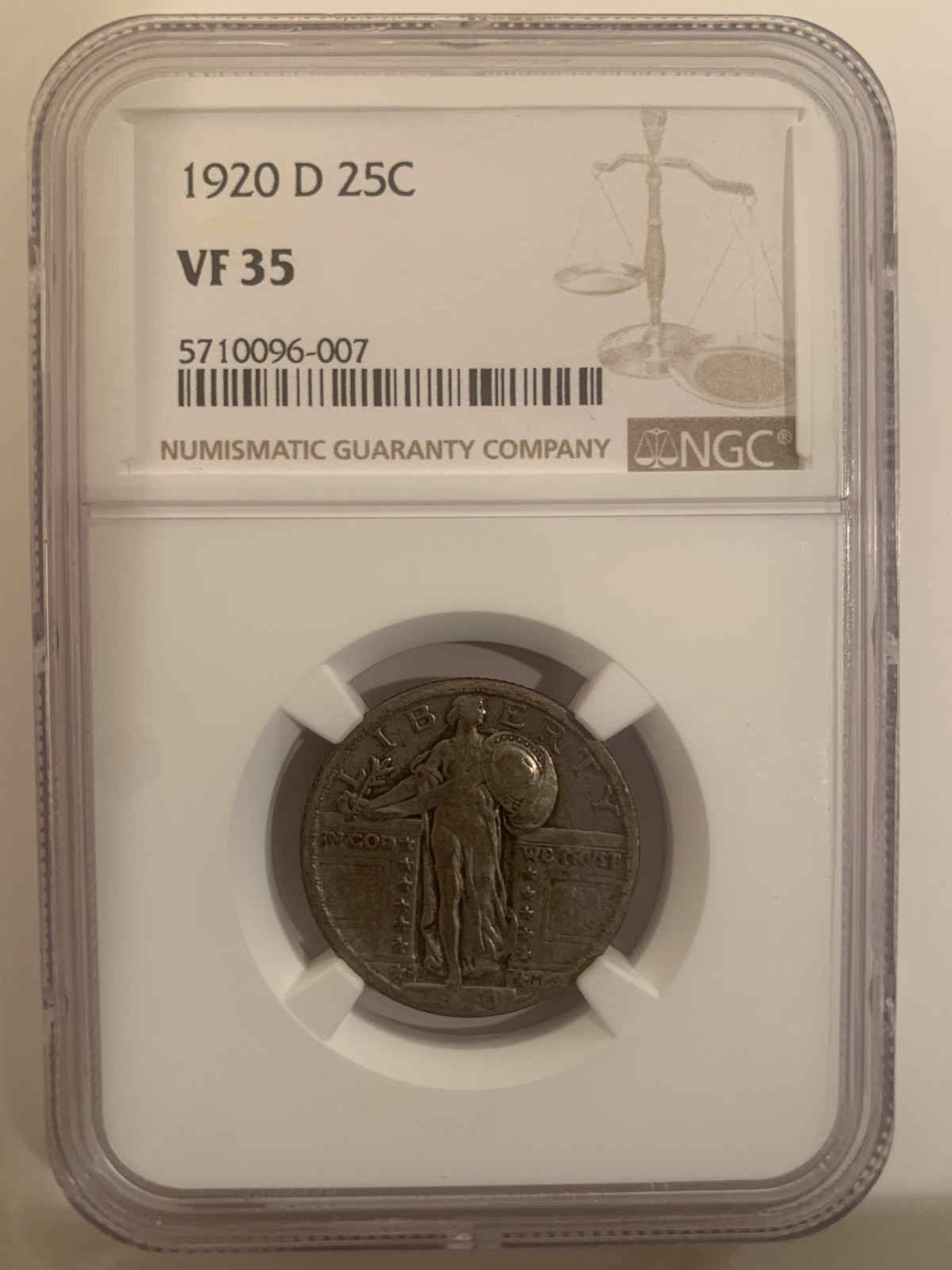 1920 D Standing Liberty Quarter Certified NGC VF35