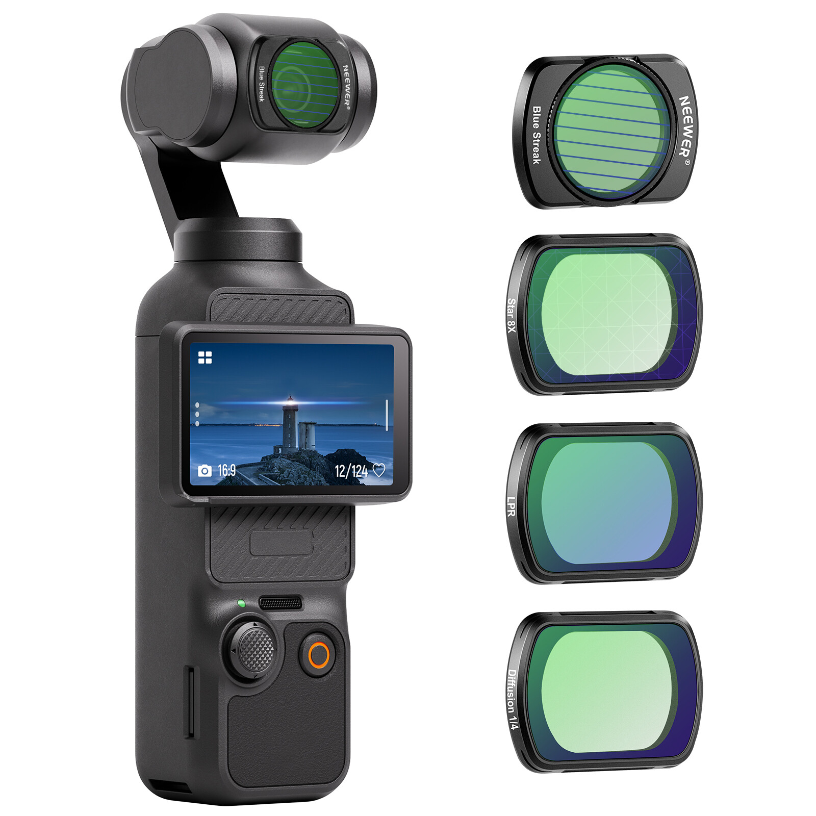 NEEWER 4Pack 8x Star/Anamorphic Magnetic Effect Filter Set for DJI OSMO Pocket 3