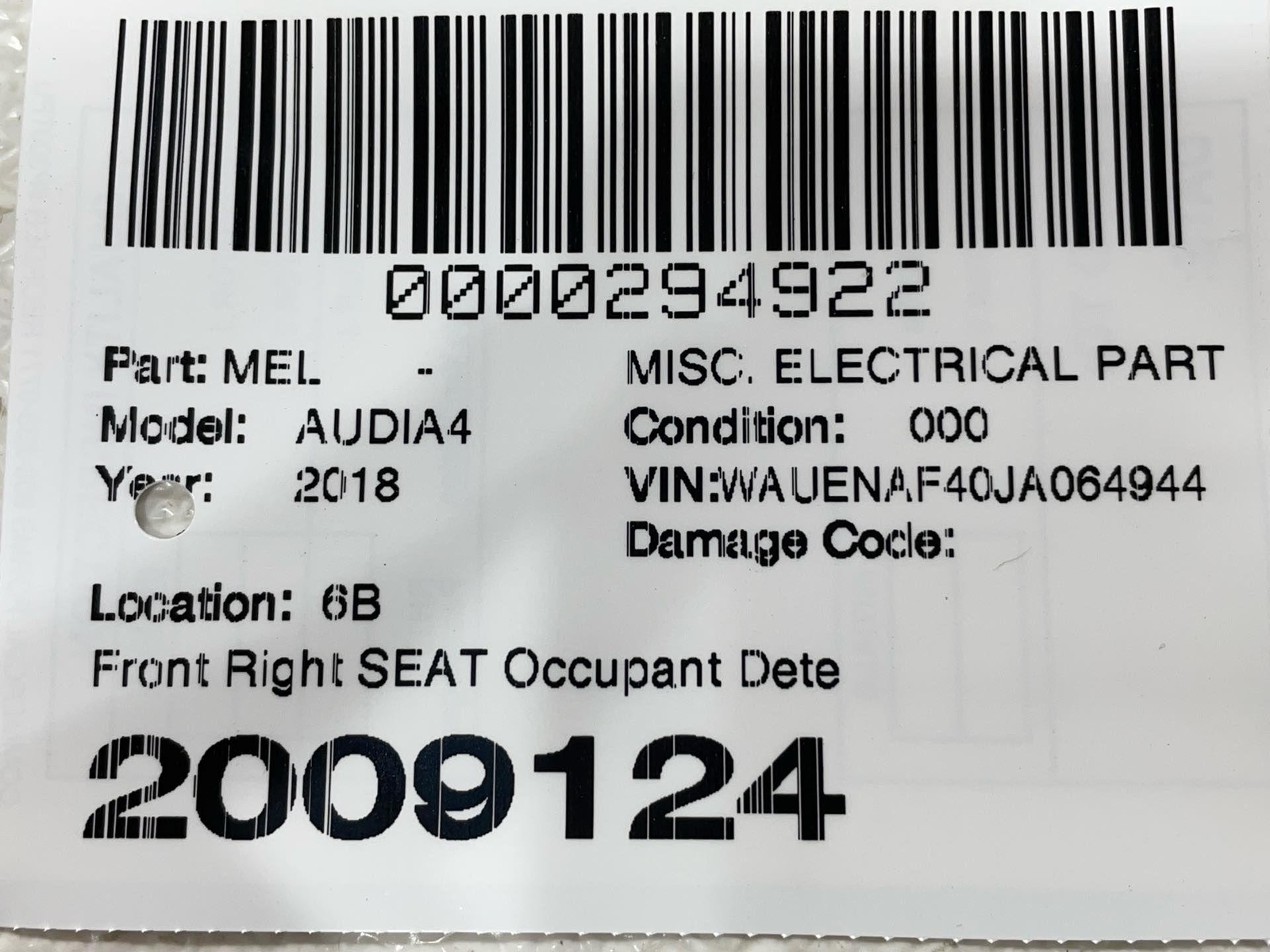 Fits 2017 - 2020 AUDI A4 Front RH Right Seat Occupant Detection Module OEM