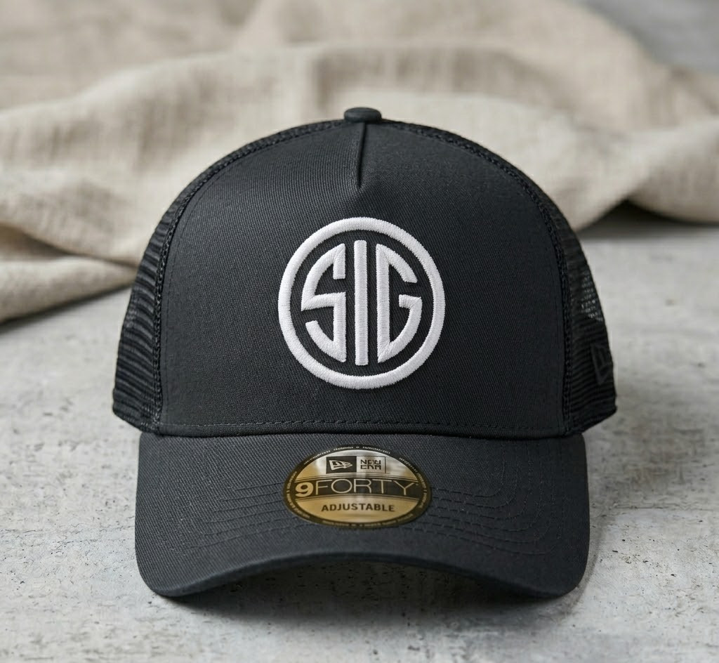 SIG Sauer 2D Embroidered Trucker Hat Mesh Cap Black Adjustable OSFM