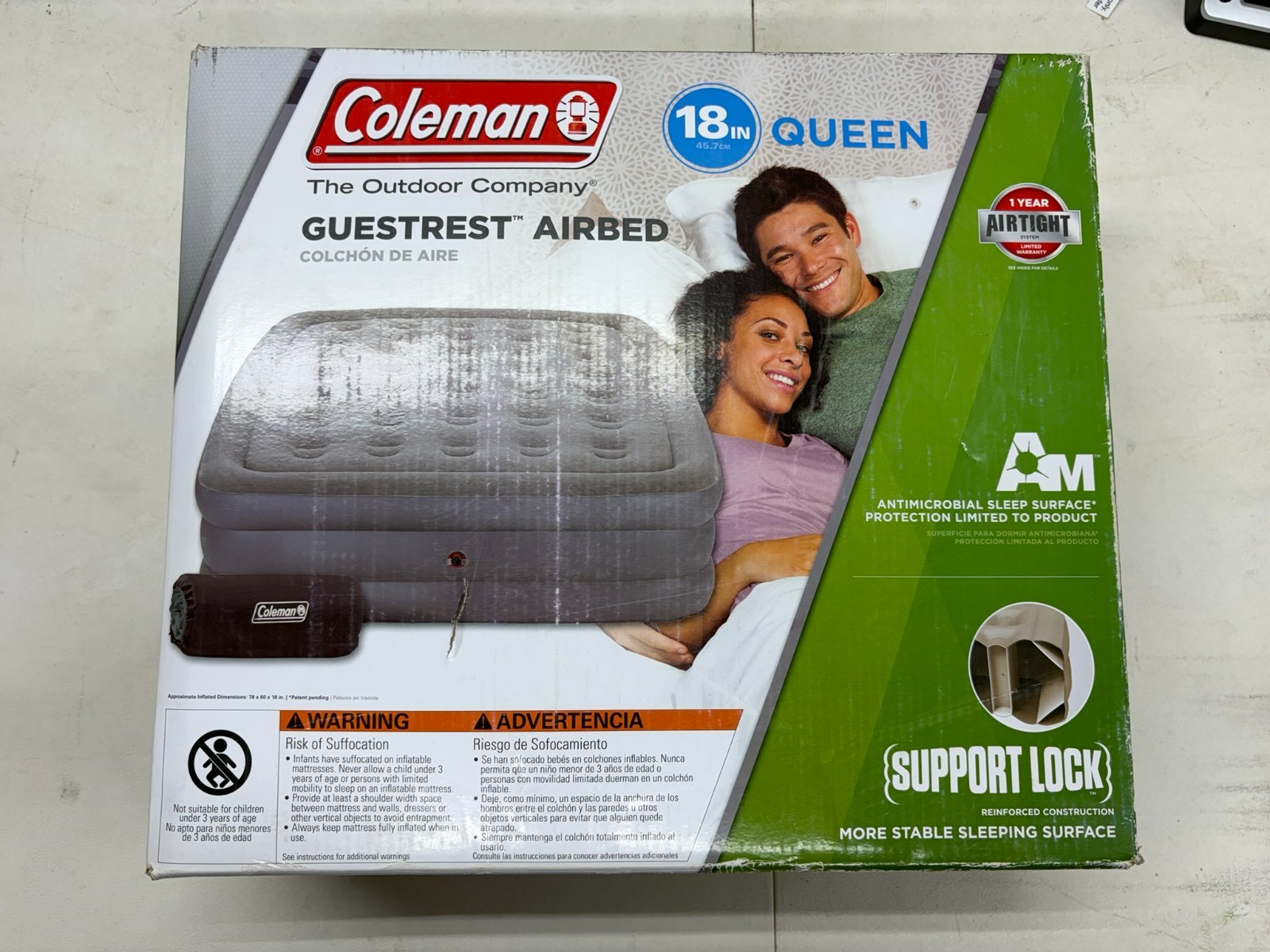 Coleman GuestRest AirBed 18" Double-High Queen Air Mattress Antimicrobial 600lb.