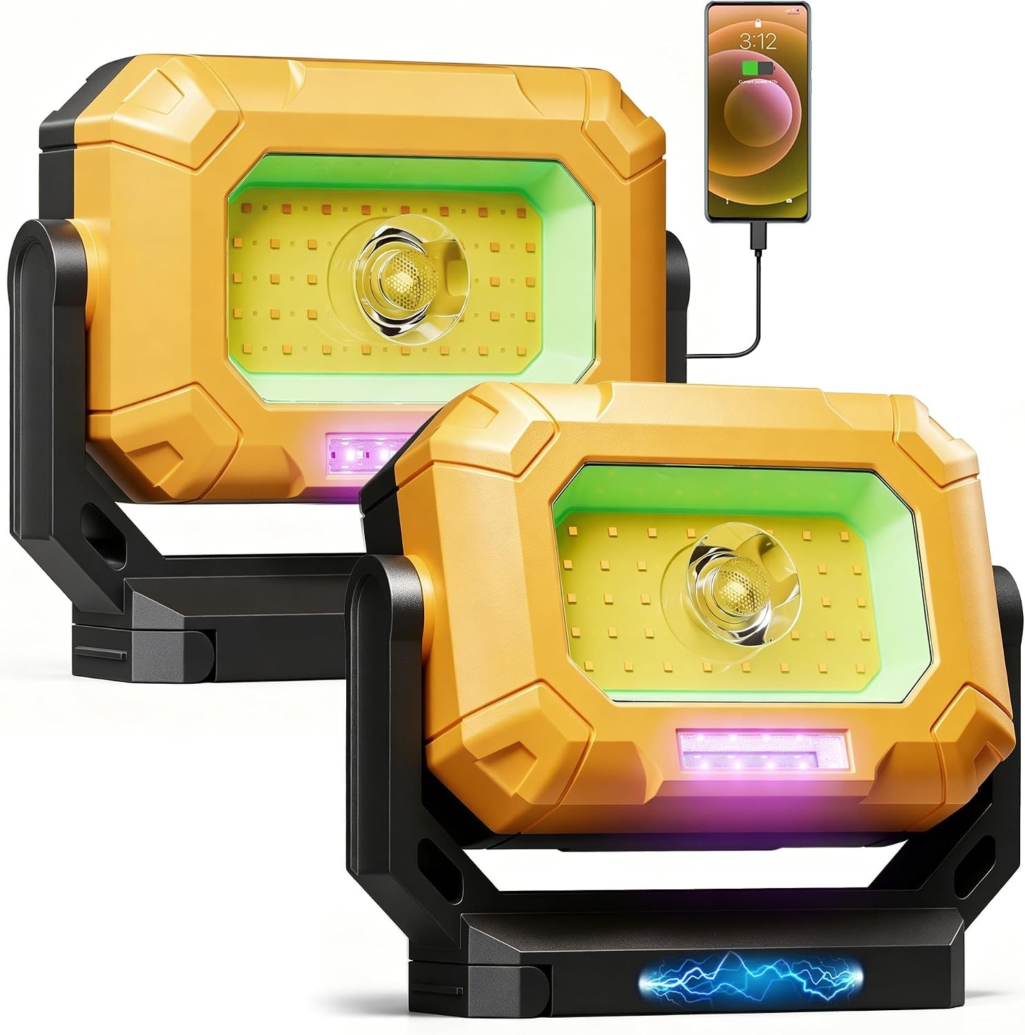 2 Pack LED Work Light, 1500LM COB Rechargeable Magnetic Flashlight | 4000mAh Bat