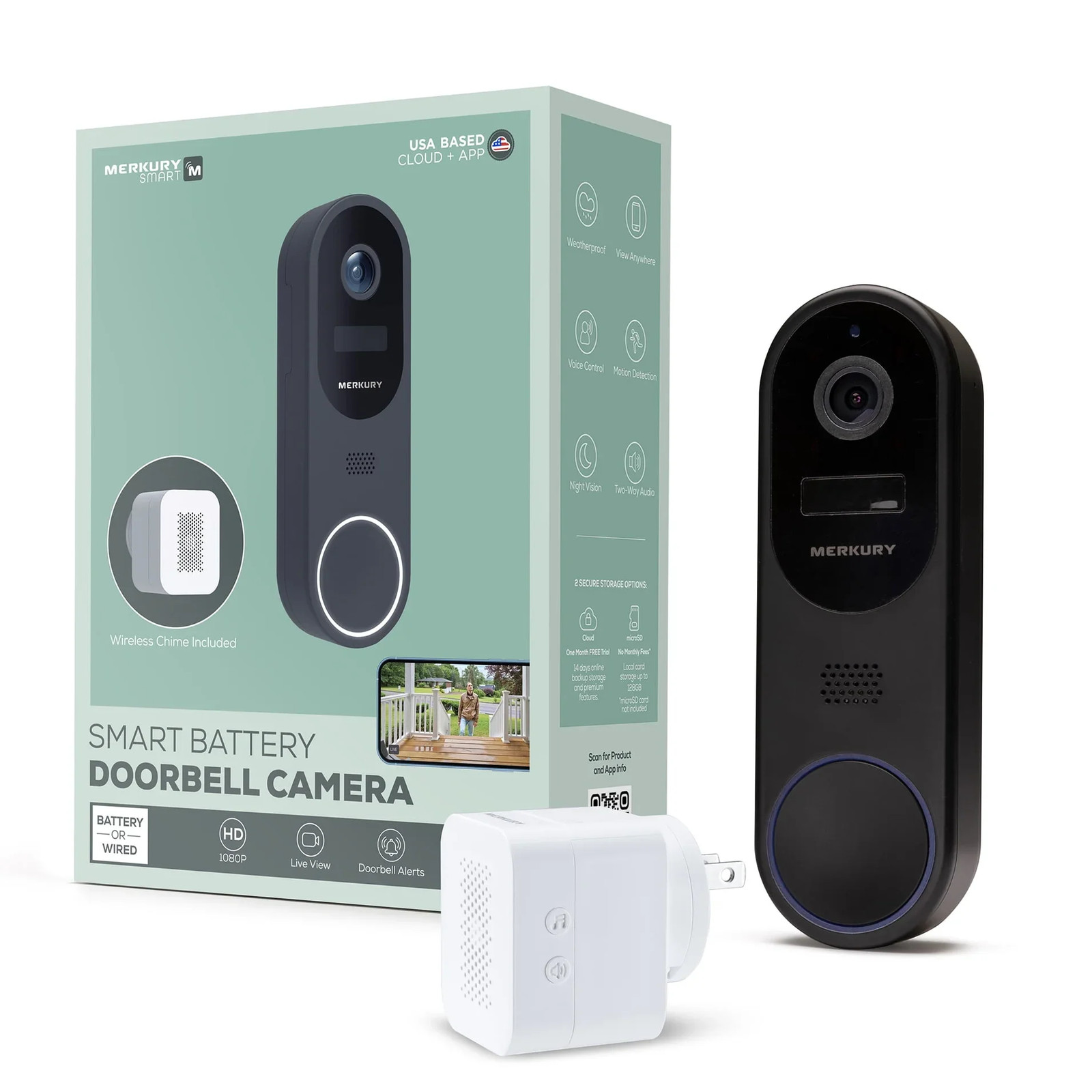 MI-CW074-125W Smart Wire-Free Battery Doorbell Camera & Chime