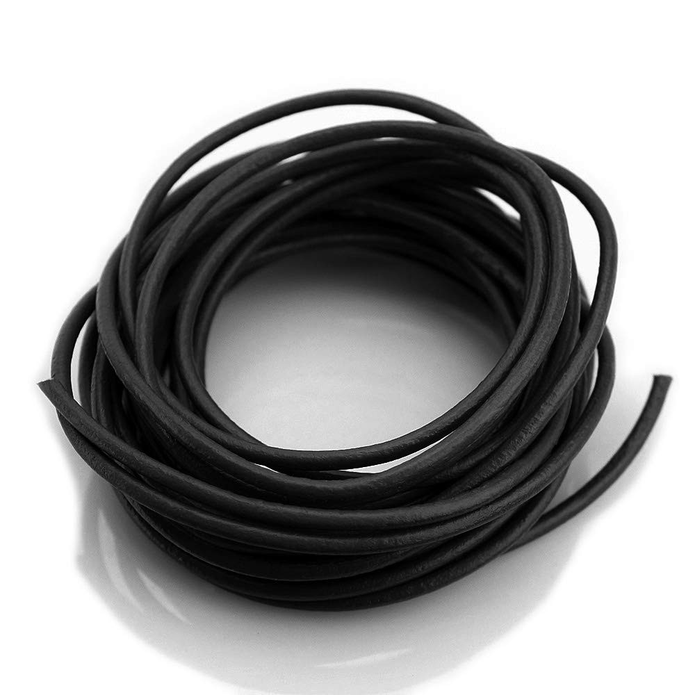 LolliBeads (TM) 3 mm Genuine Round Leather Cord 3 mm_5 yards, Round_black