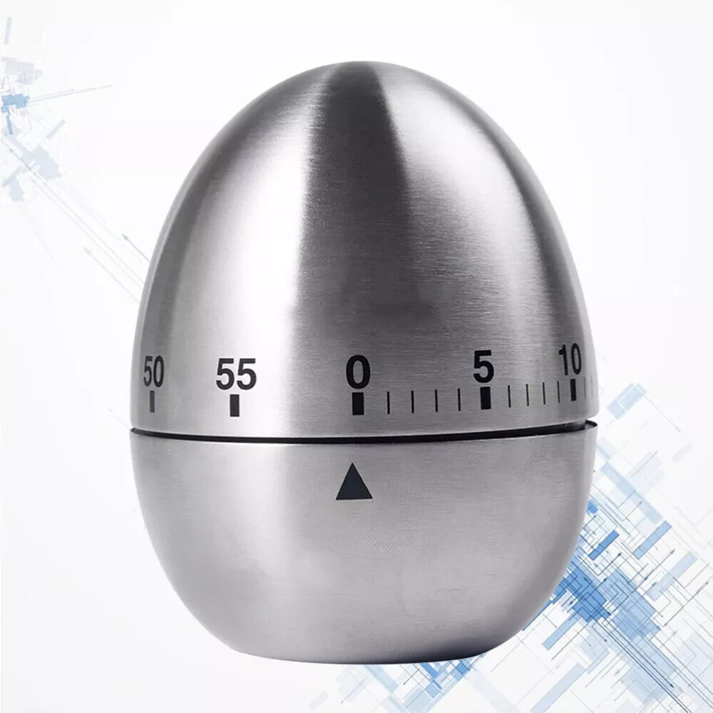 NEW Stainless Steel Creative Mechanical Rotate Timer Egg Shape Manual Countdown