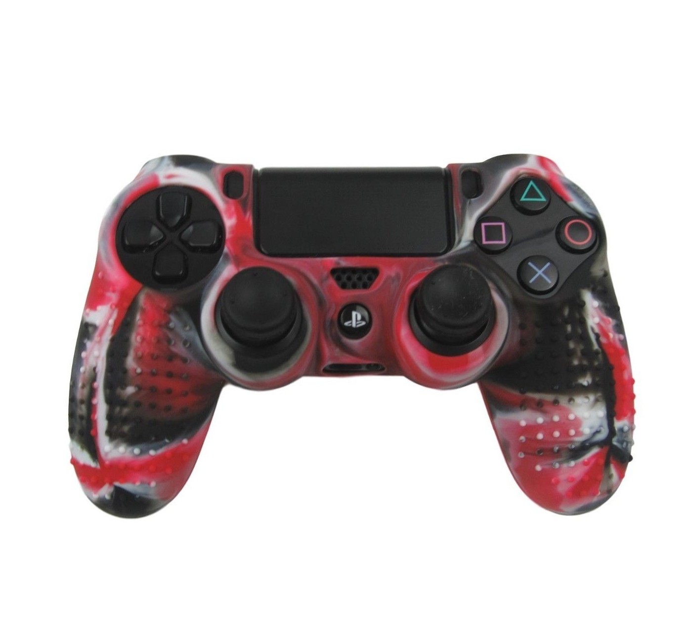 Fits PS4 Controller Silicone Grip Cover Red + (8) Multi Thumb Caps