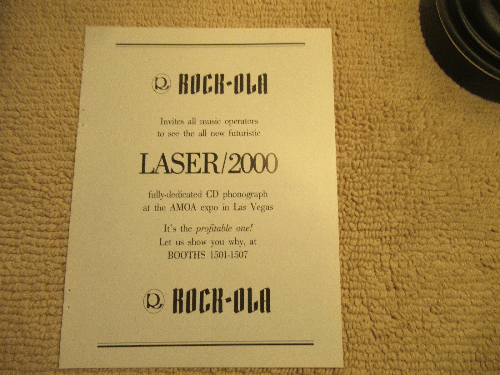 ROCK-OLA JUKEBOX  laser one amoa expo    FLYER