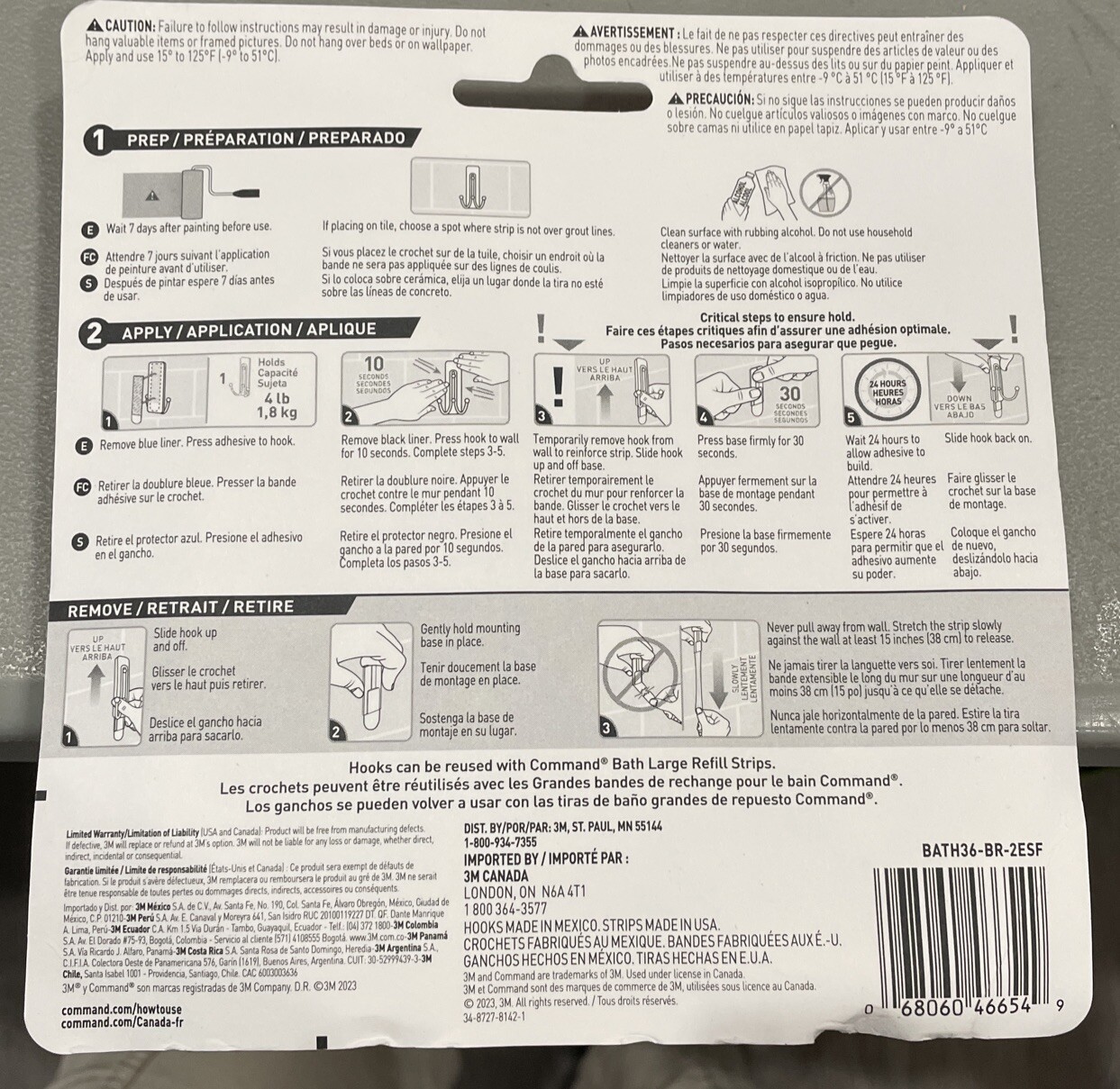 Command Bath Large Satin Brass Double Hooks, 2pk New