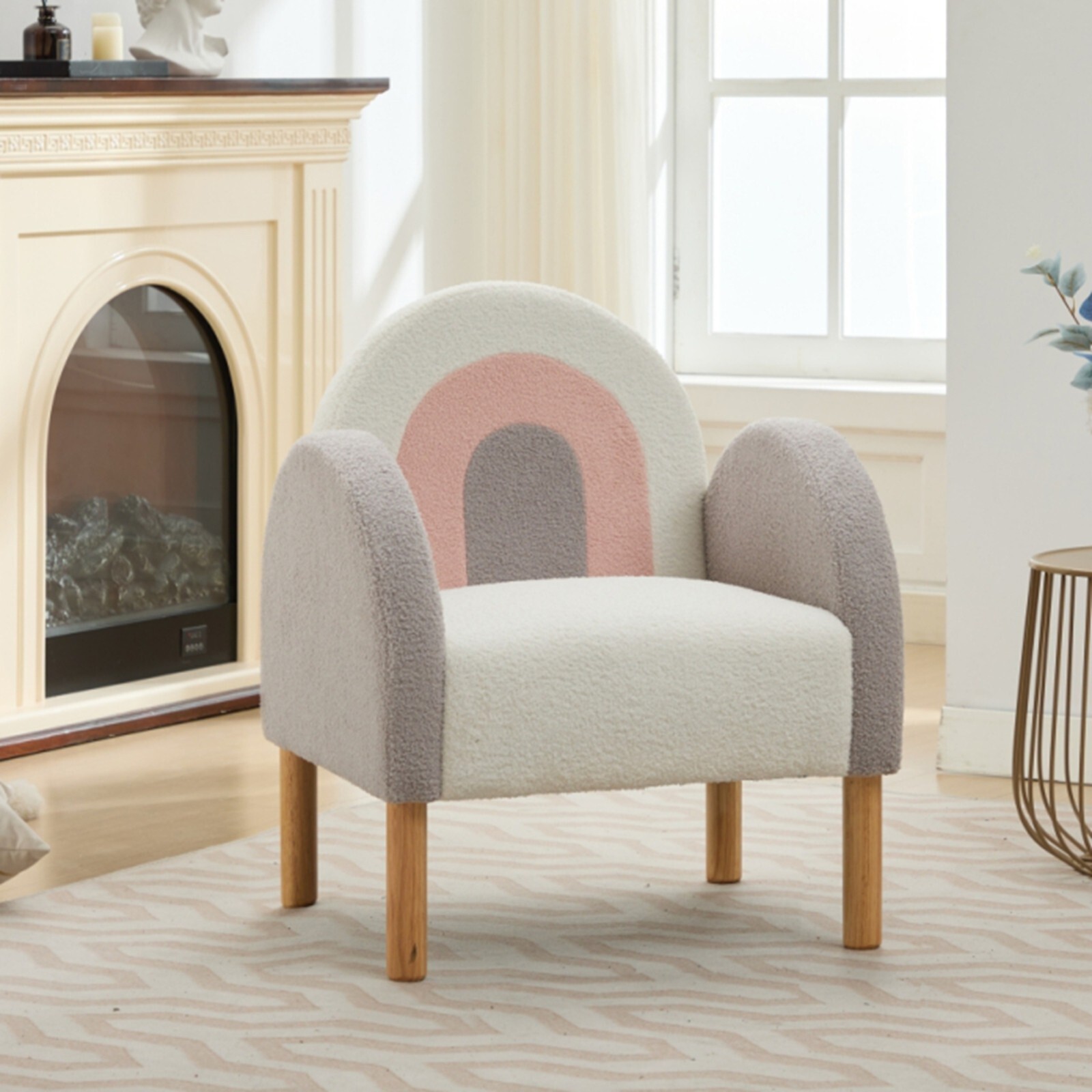 Kids Accent Sofa Chair Rainbow Toddler Fabric Armchair with Solid Wooden Frame