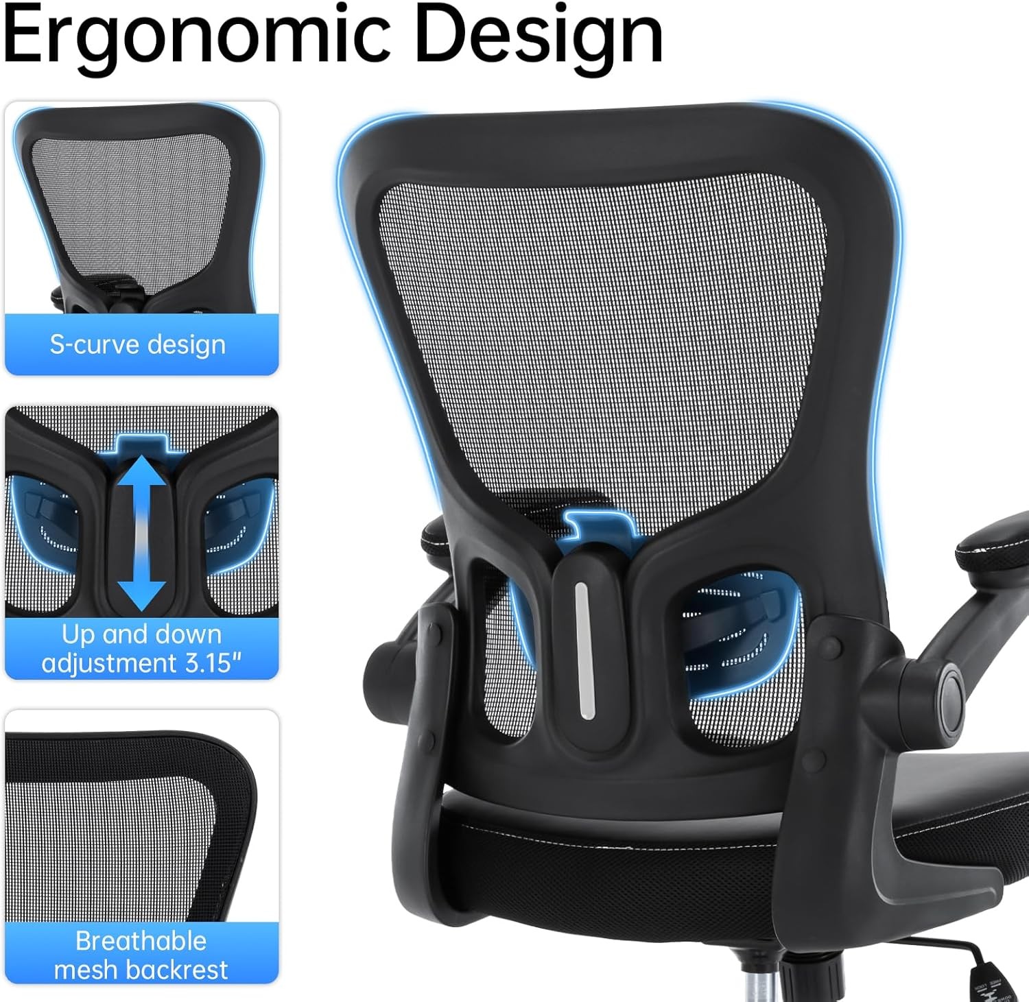 Ergonomic Office Chair Adjustable PU Leather Computer Chair W/ Lumbar