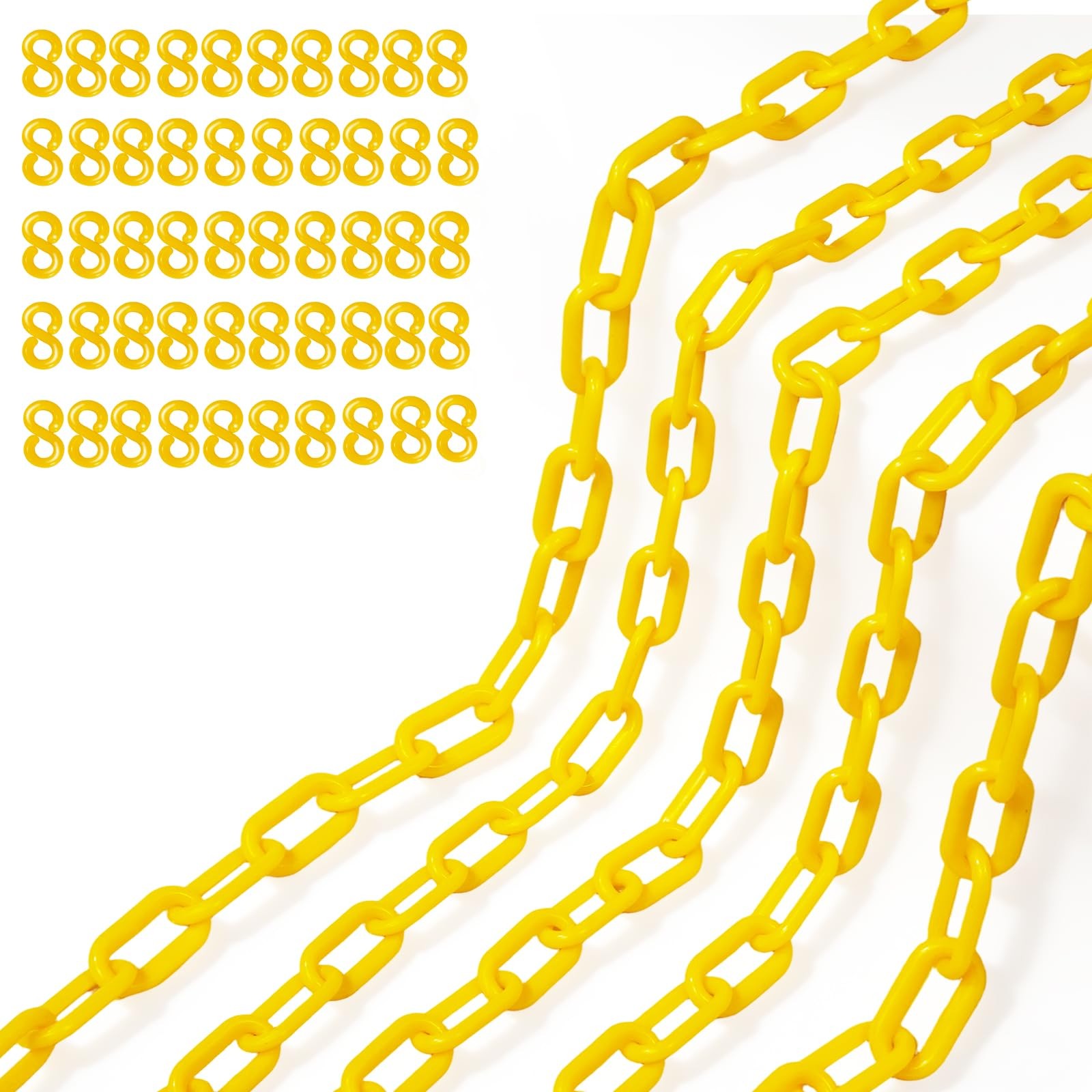 Eslabones de cadena de plástico amarillo de 240 pies, cadena grande de plástico