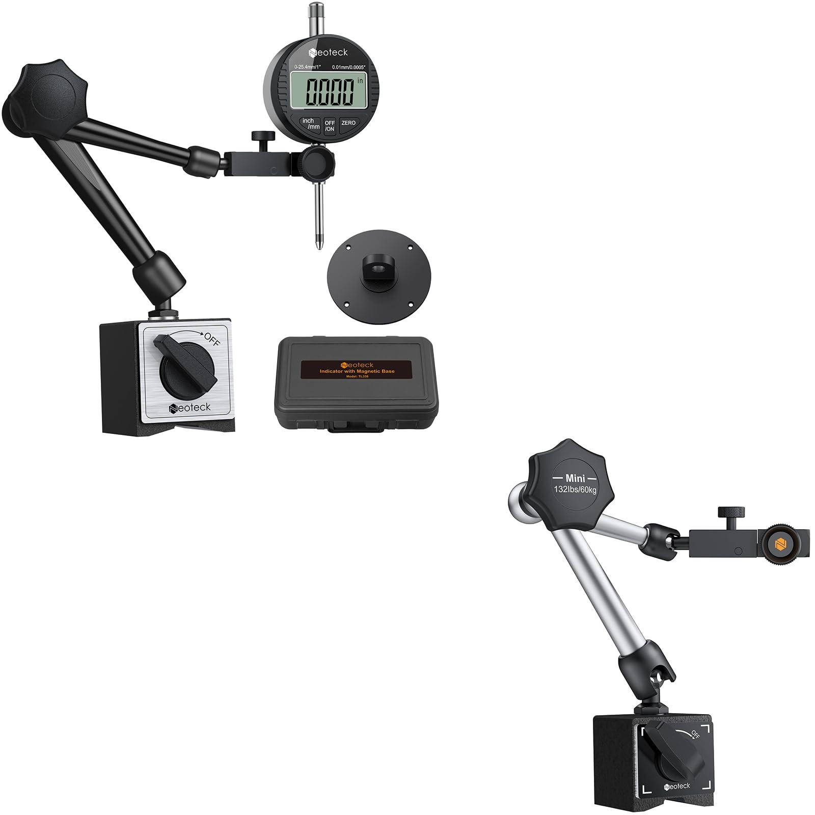 Neoteck 1" Digital Dial Indicator Set + 132lbs/60kg Magnetic Base
