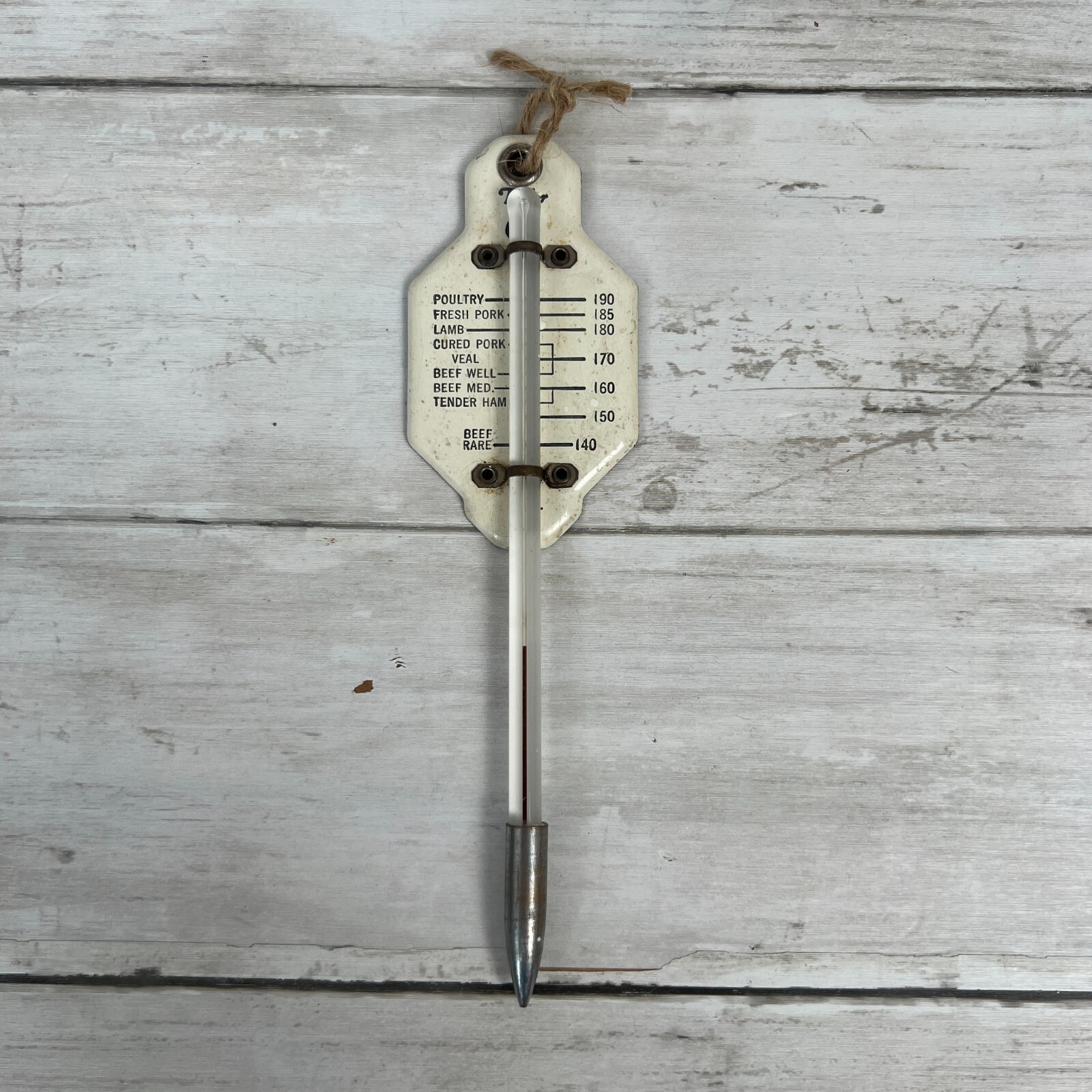 Vintage Taylor Meat Thermometer White Metal Enamel Temperature Hanging Display