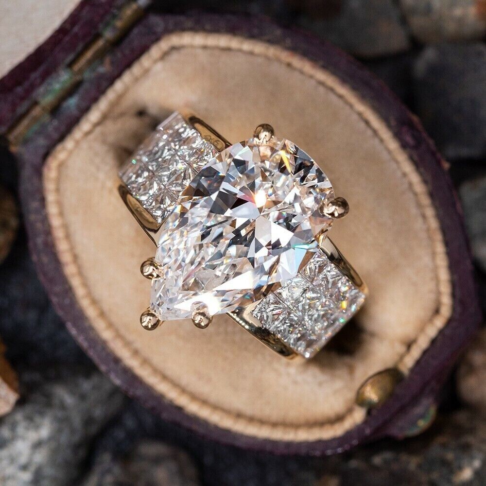 4.00 Ct Pear Cut Lab Created Diamond Engagement Cluster Ring 14K Gold Finish