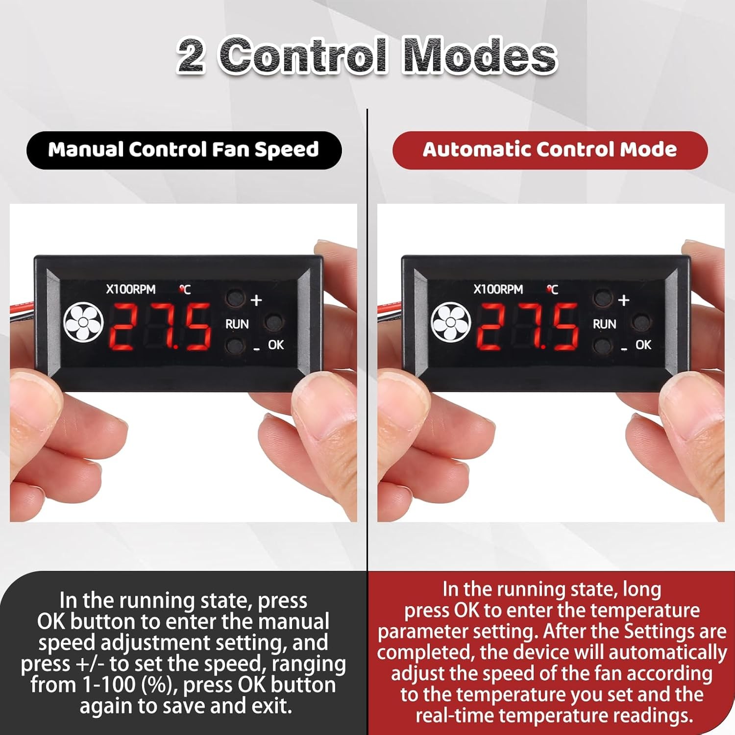 ICSTATION 12V PWM 4-Wire Fan Speed Controller with Temp Probe Display