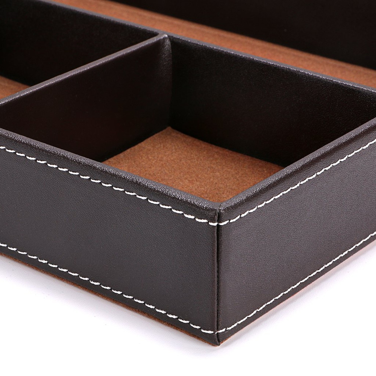 BTSKY 4 slots Desk Drawer Organizer, PU Leather Drawer Storage Organizer Divi...