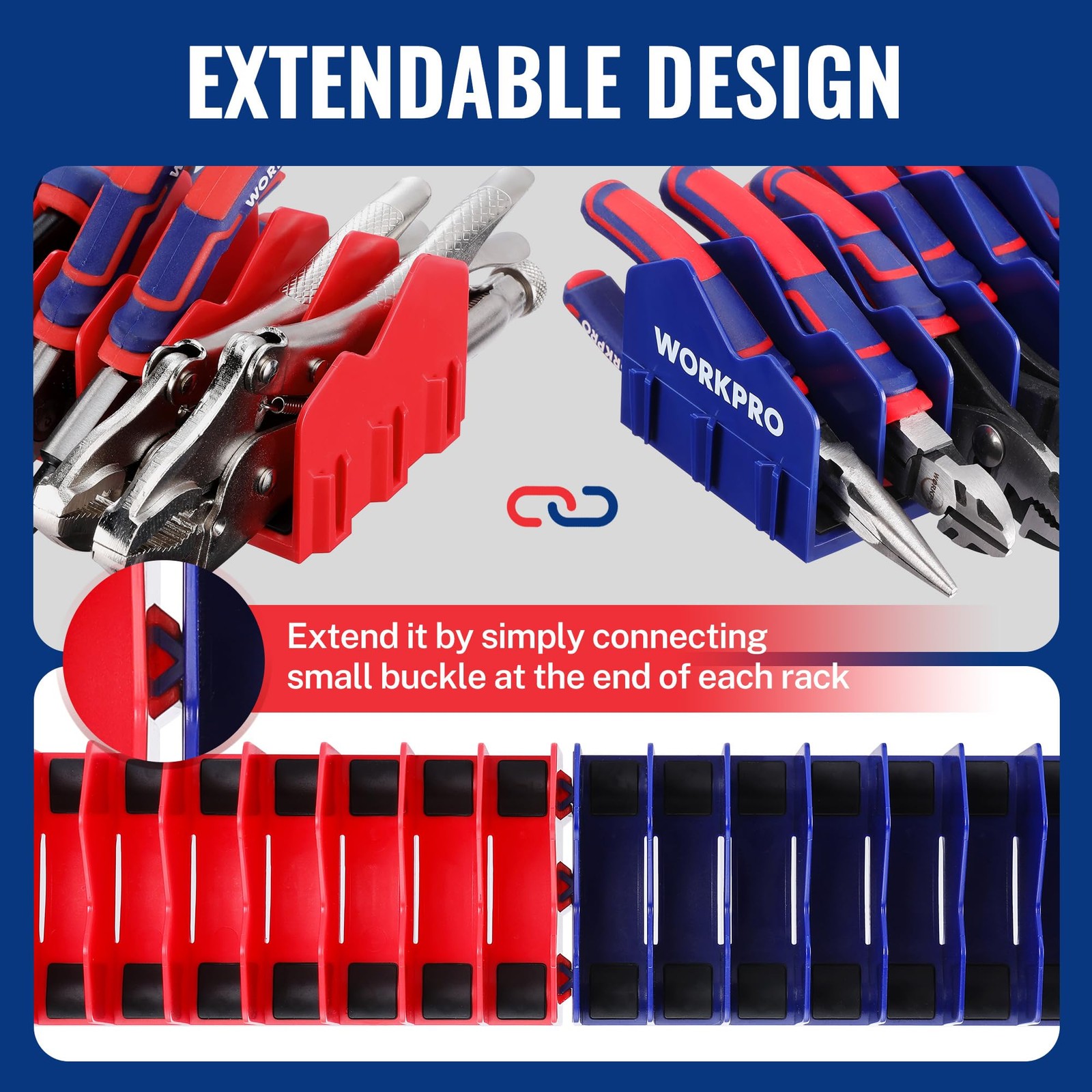 WORKPRO 2-Pack Plier Organizer Rack, Pliers Holder and 2 Pack, Blue &Red