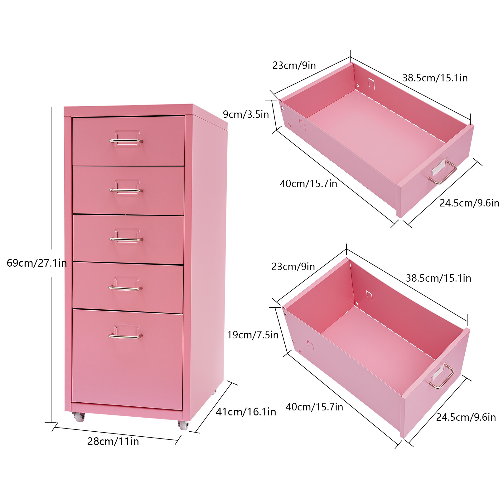 5 Drawer File Cabinet W/ Lock Under Desk Rolling Storage Cabinet Storage File US