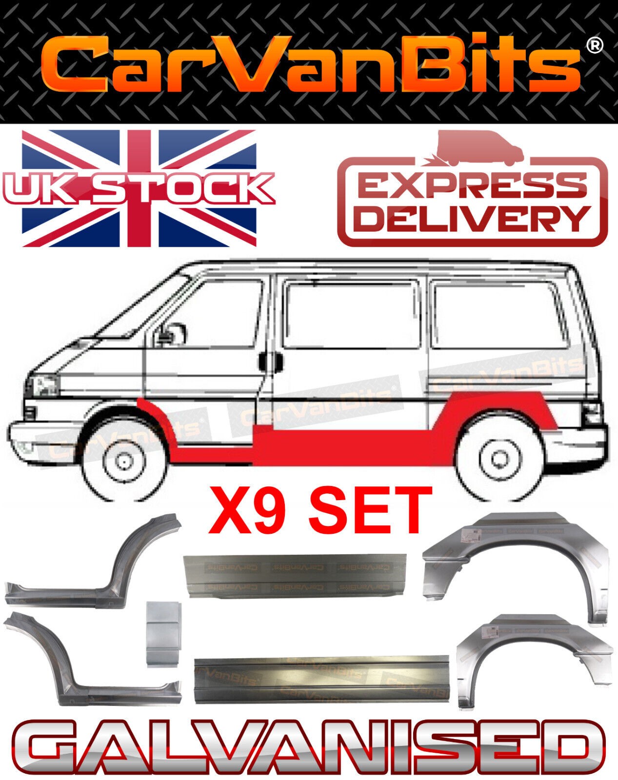 FOR VW TRANSPORTER T4 SWB MWB 90-03 REPAIR BODY PANEL DOORSTEP SILL WING SET X9